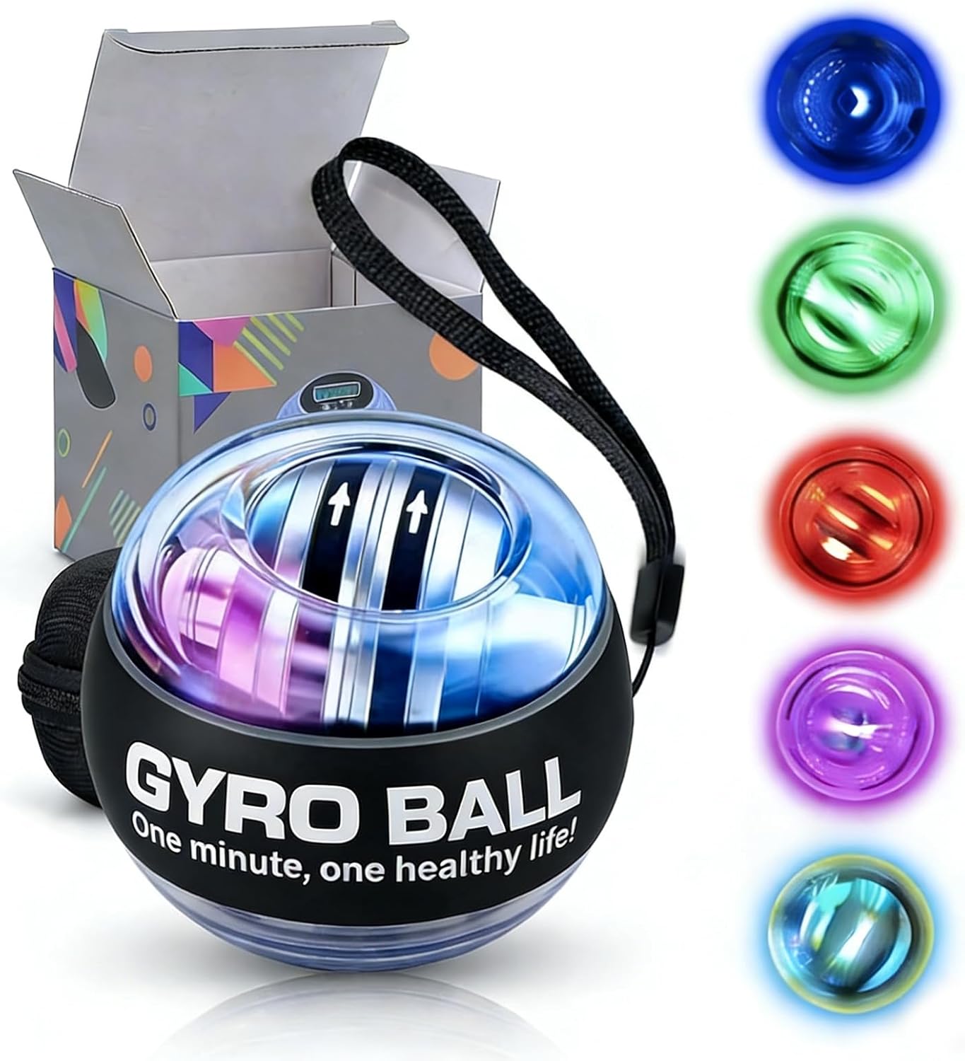 Upgraded Gyro Wrist Ball Exerciser, Auto-Start Hand Forearm Trainer with Strong Resistance, LED Lights, Portable Design