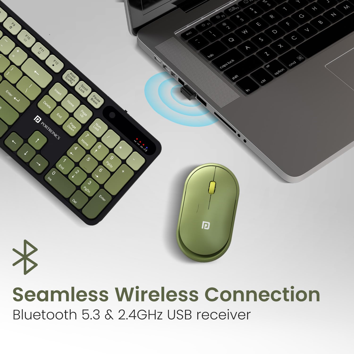 Portronics Key11 Combo Rechargeable Wireless Keyboard and Mouse Set, Bluetooth 5.3&2.4GHz Wireless,Type-C Fast Charging,Gradient Keys, Noiseless Typing, High Precision Mouse, for PC&Laptop(Green) — Amazon image 5