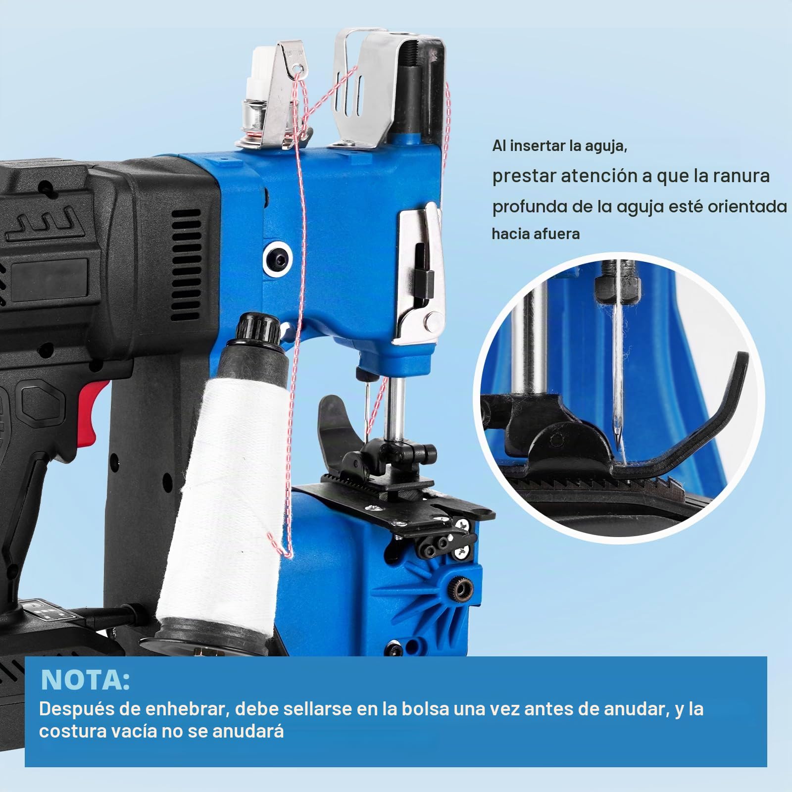 MXBAOHENG Maquina de coser saco con 2 baterías velocidad ajustable 18 V 5200 mAh cierre de bolsas Industrial máquina de cierre de bolsas de mano para arroz/sacos/tejido/papel/bolsas de plástico