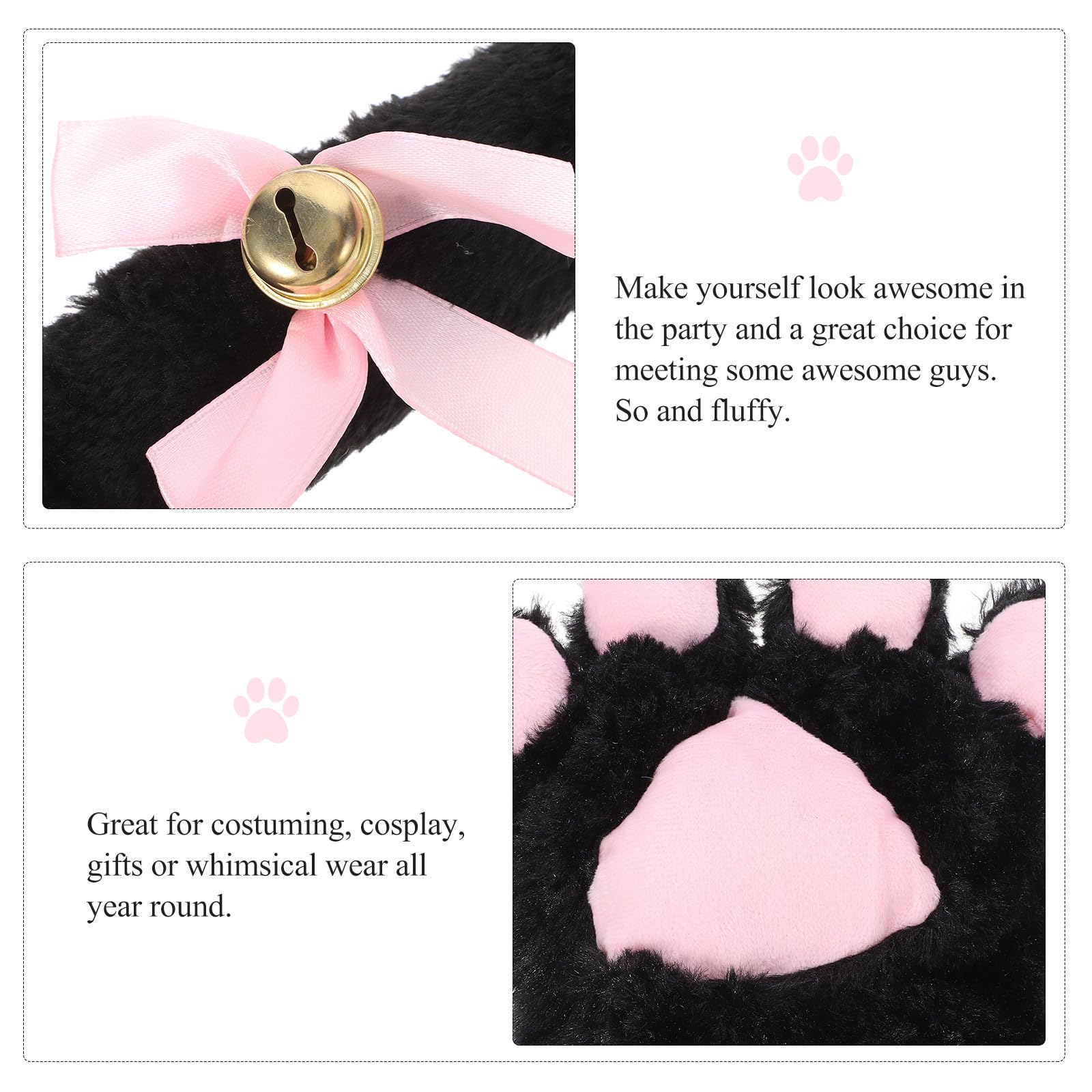 5piezas Cosplay de Gato Kawaii Suave con Diadema Negra Guantes de Garra Cola de Peluche y Lazo Accesorios para Disfraces y Fiestas de Halloween