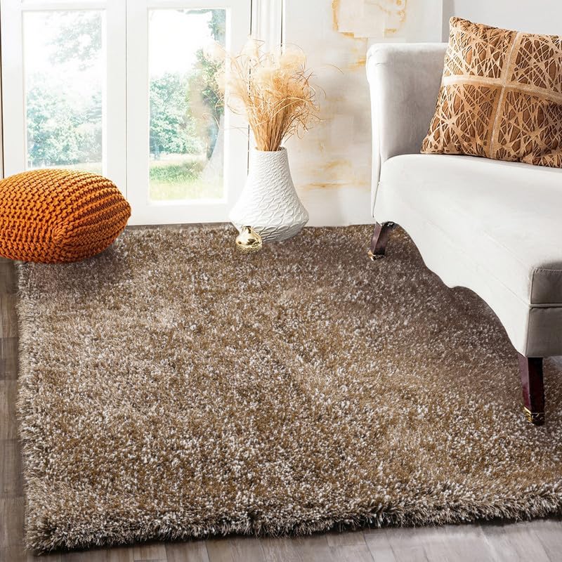 Image of FIASCO Round Shaggy Carpet Plain Fur Rugs Home and Office Sqaure Microfiber 2 Inch Pile Height Back in Canvas Modern Interior Mats 2x2 Feet Beige Ivory Mix
