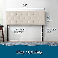 Vista 157 de LUCID - Cabecera tapizada de altura media, capitoné de diamantes, acolchado poliéster, altura ajustable 34 a 46 in, fácil montaje compatible