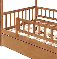 Vista 9 de Harper & Bright Designs Cama Casa Individual con Cama Nido, Marco de Plataforma Individual para Niños con Rieles y Techo, Cama Tienda, Casa