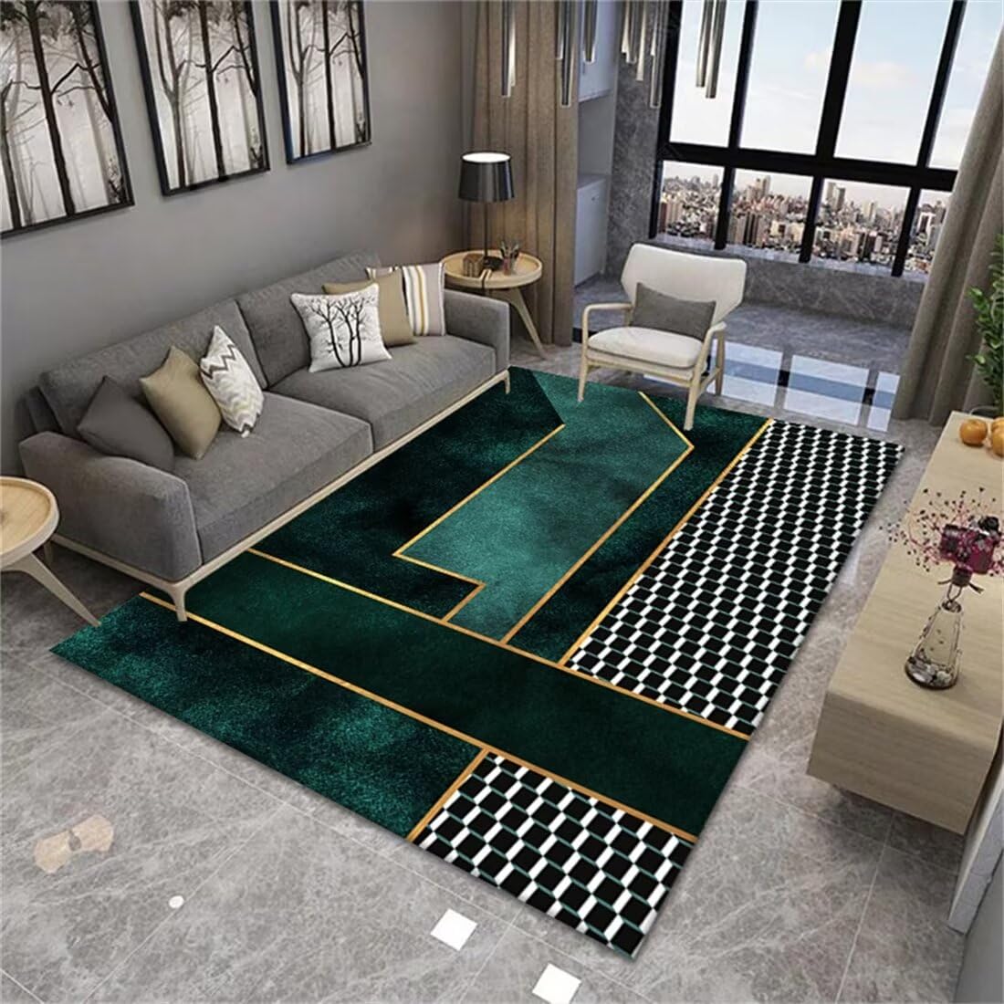 Tapis de salon vert moderne 160x230cm grand format deco chambre