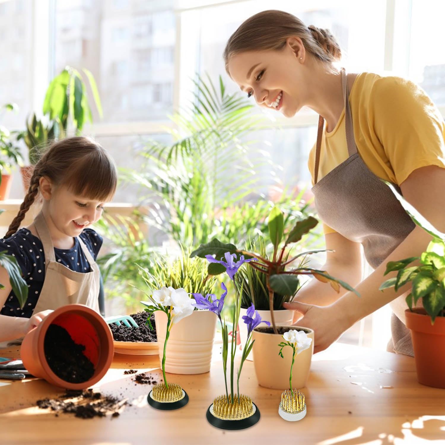 Ovtai 4 Pezzi Flower Frog, Misure Differenti Ikebana Kenzan, Perno Disposizione Fiori con Spazzola Pulizia, Disposizione dei Fiori Pin, Rana Fiore Adatto per Negozio di Fiori Ristorante Soggiorno