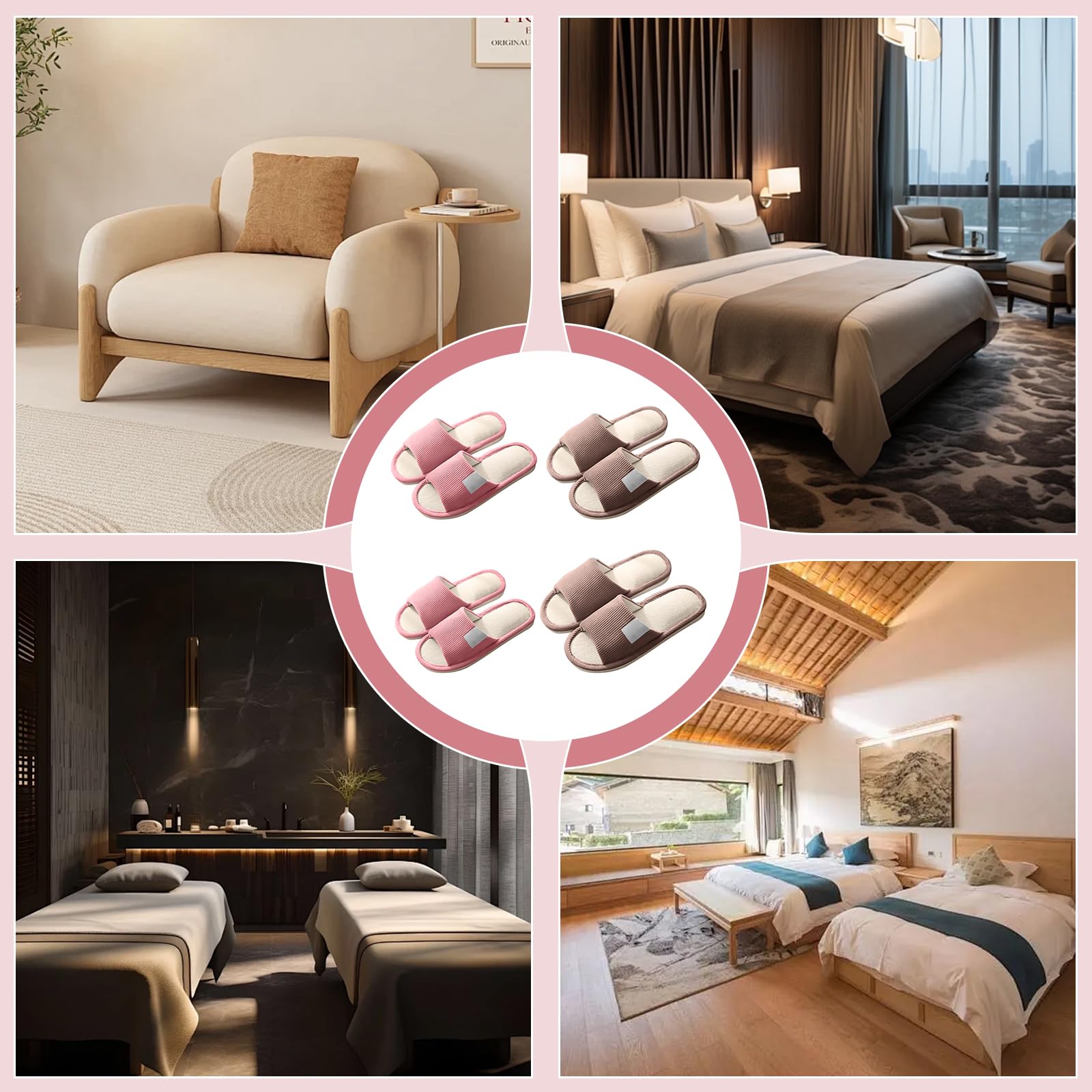 Set di 4 paia di pantofole unisex per hotel, pantofole per ospiti, pantofole in lino, pantofole con punta aperta, pantofole per ospiti, per uomo, donna, lavabili per spa, feste, hotel