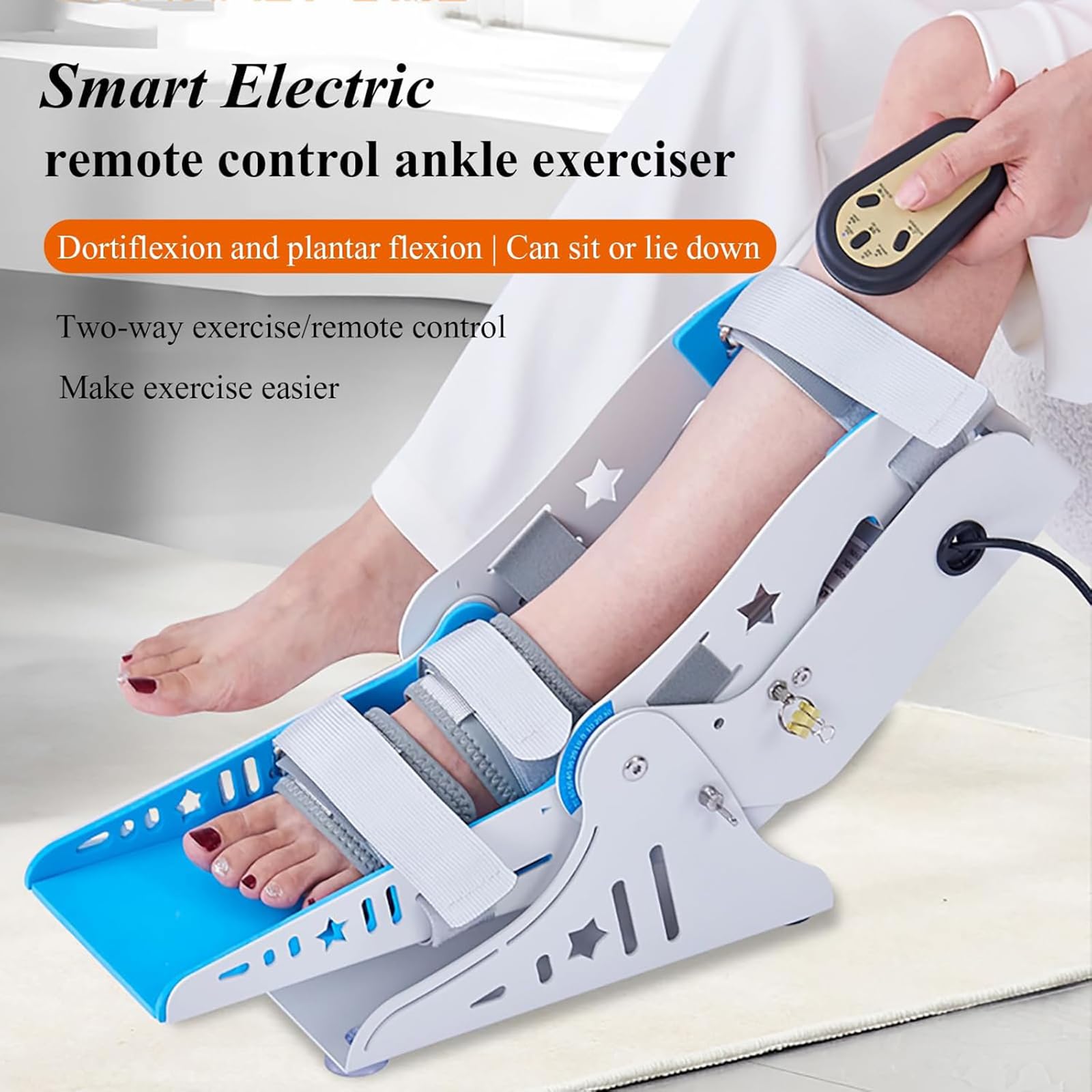Entrenador eléctrico de rehabilitación de pies con control remoto, modos manual/automáticos, ángulo ajustable para recuperación de accidentes cerebrovasculares, uso sentado o acostado