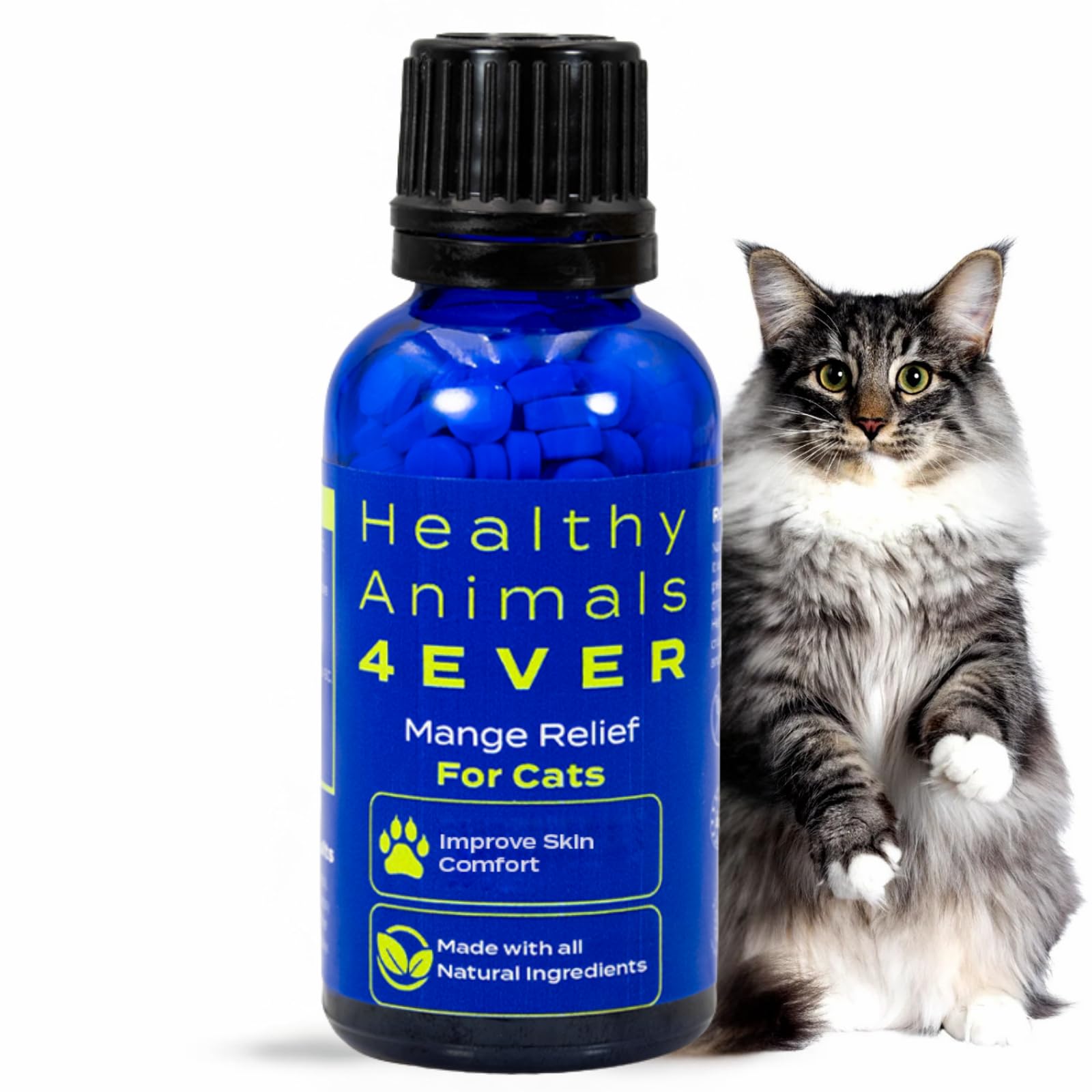 HA4E - Mange Relief for Cats - Treatment for Itchiness, Scabs, & Hair Loss Caused by Mites - All-Natural, Homeopathic, Non-GMO, Organic, Gluten, Preservative & Chemical Free - 300 Tablets