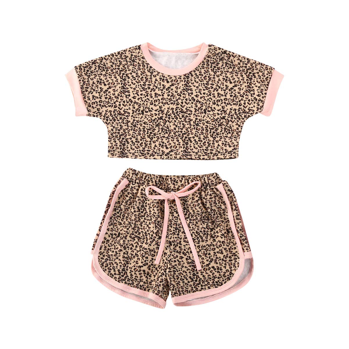 WALLARENEAR Toddler Baby Girl 2Pcs Summer Outfit Cartoon Dinosaur Short Sleeve T-Shirt Crop Top + Ruffle Shorts (Pink, 2-3 Years)