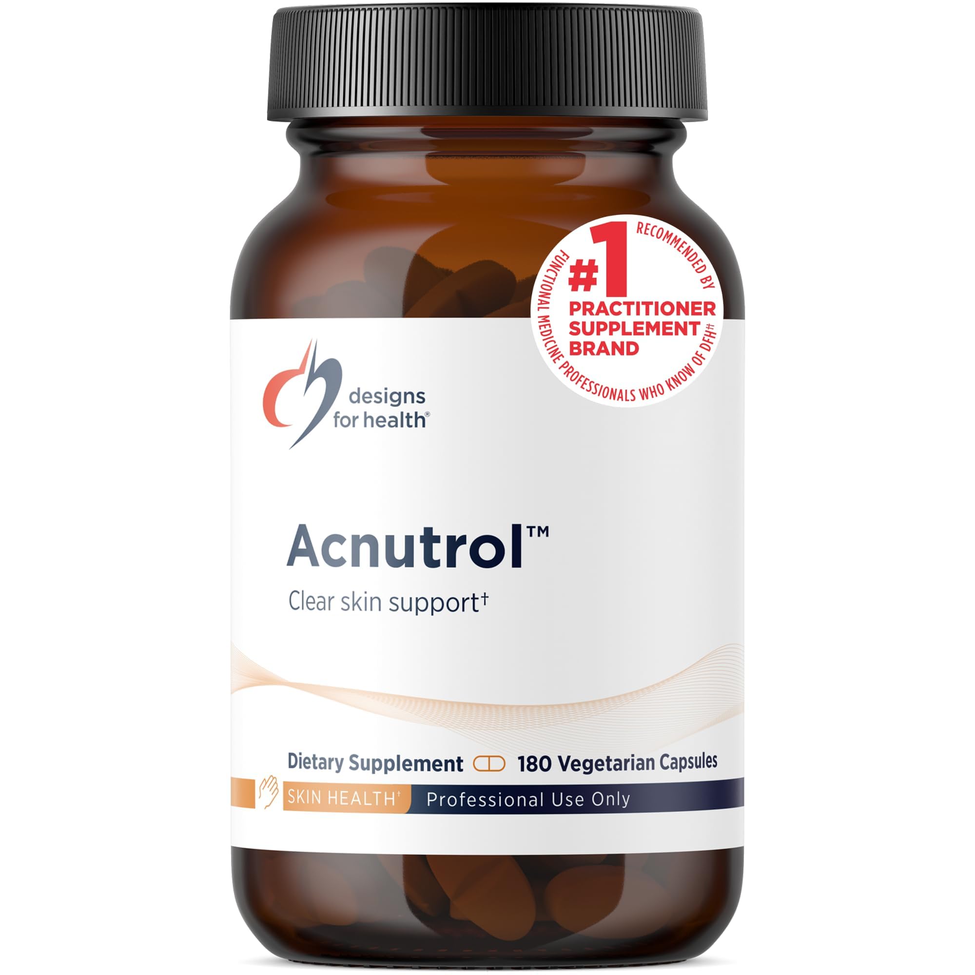 Designs for Health Acnutrol Clear Skin Support Pills - Pantothenic Acid + 50000 IU Vitamin A, Vitamins D + E, Carnitine + Minerals - Non-GMO + Soy Free Oral Supplement (180 Capsules) Standard Packaging