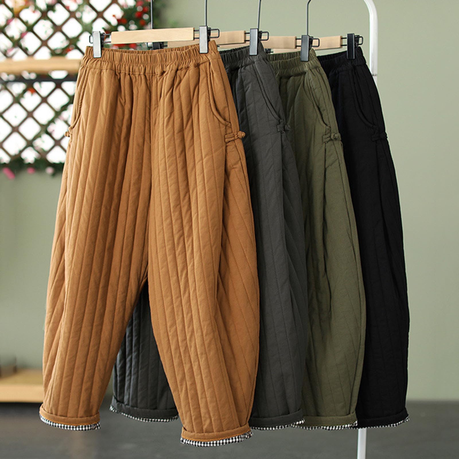 Damen Winter Warme Daunenhose, Thermohose Gefütterte Winddicht Winterhose