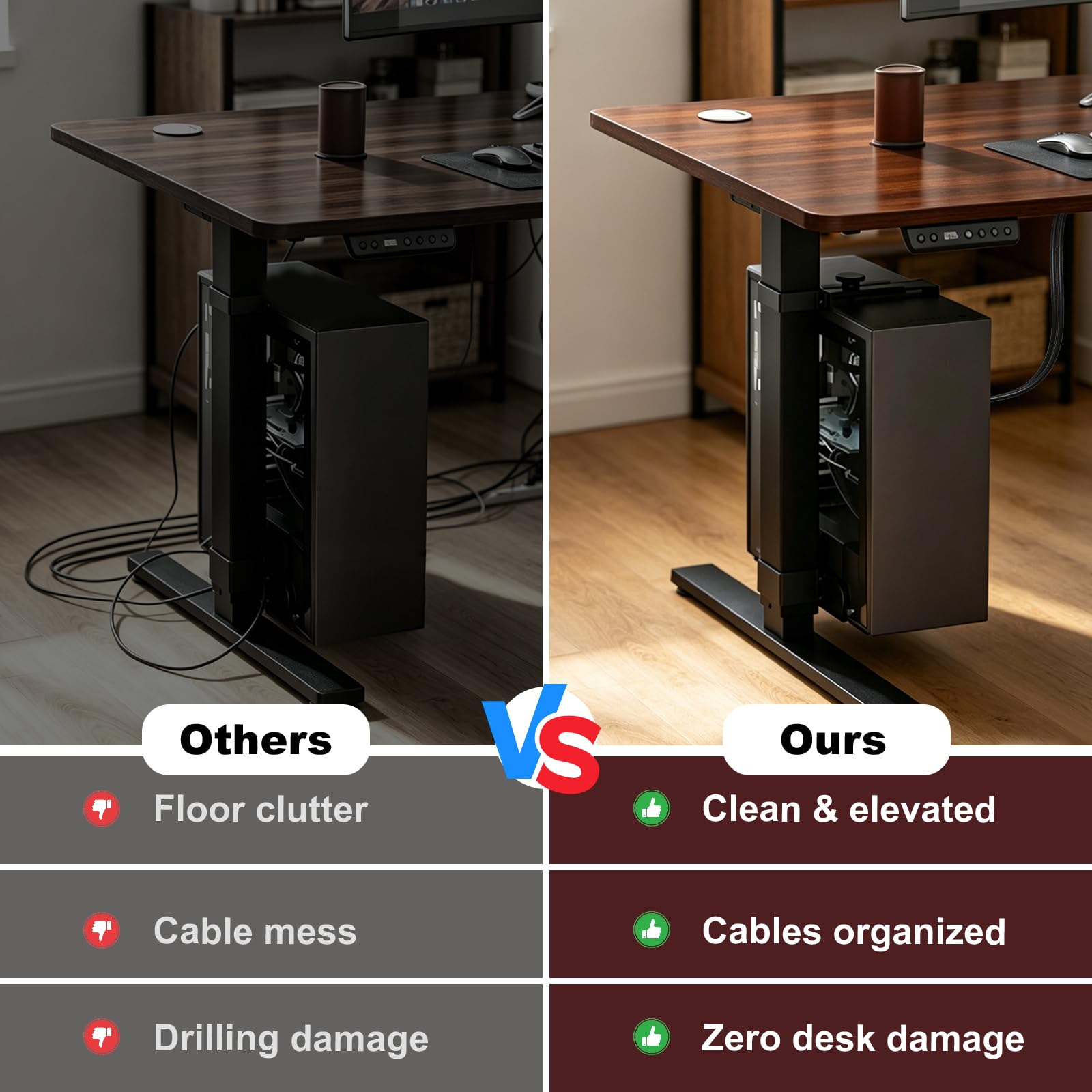 Verstellbare PC Halterung Unter Schreibtisch Ohne Bohren,Belastbar 40 LB,PC Halterung für Höhenverstellbaren Schreibtisch,PC Tischhalterung mit Schutzpolstern,für Büro, Zuhause, Klassenraum