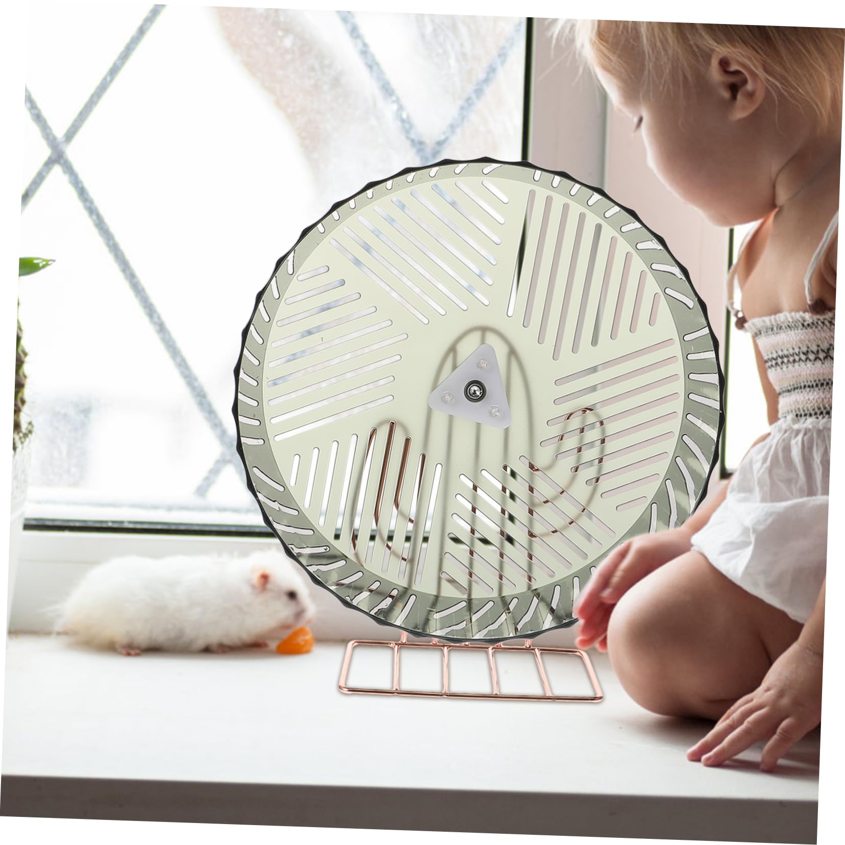 Gatuida Rueda De Hámster Silenciosa y Estable Soporte Metálico Dorado, Rueda De Ejercicio para Chinchilla y Rata, Tamaño Grande Verde Oscuro, Accesorio para Jaula De Mascotas Pequeñas