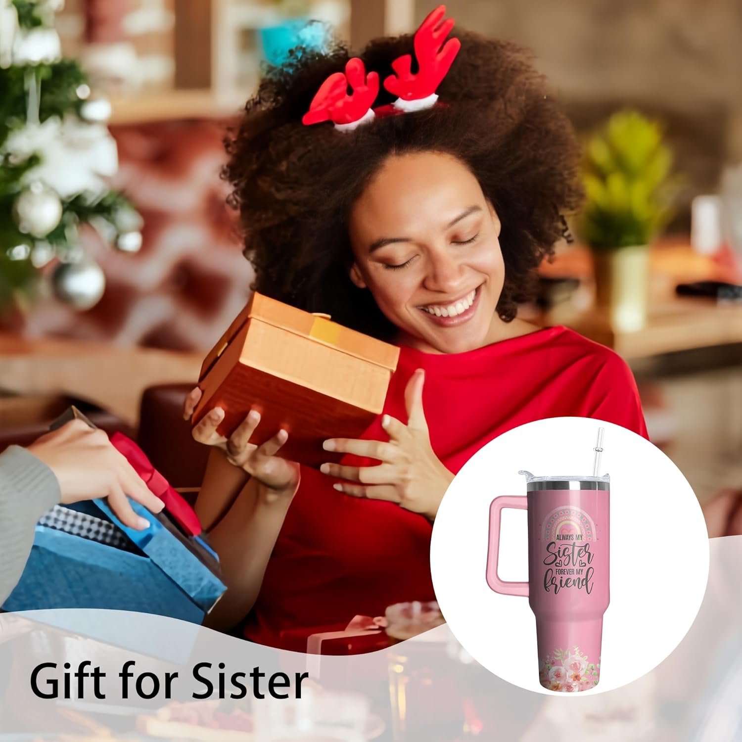 40oz Sister Tumbler with Handle and Straw, Insulated Stainless Steel Cup, Travel Coffee Mug Water Bottle, Birthday Gifts for Women - Image 5