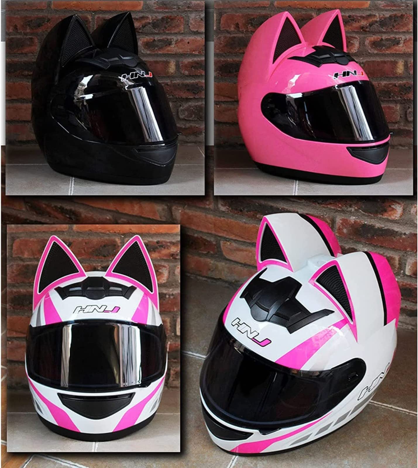 Casques Moto Intégral Oreilles de Chat avec Visière Casque Scooter Racing Motocross Casque Intégraux Homologué Dot/ECE Homme Femme