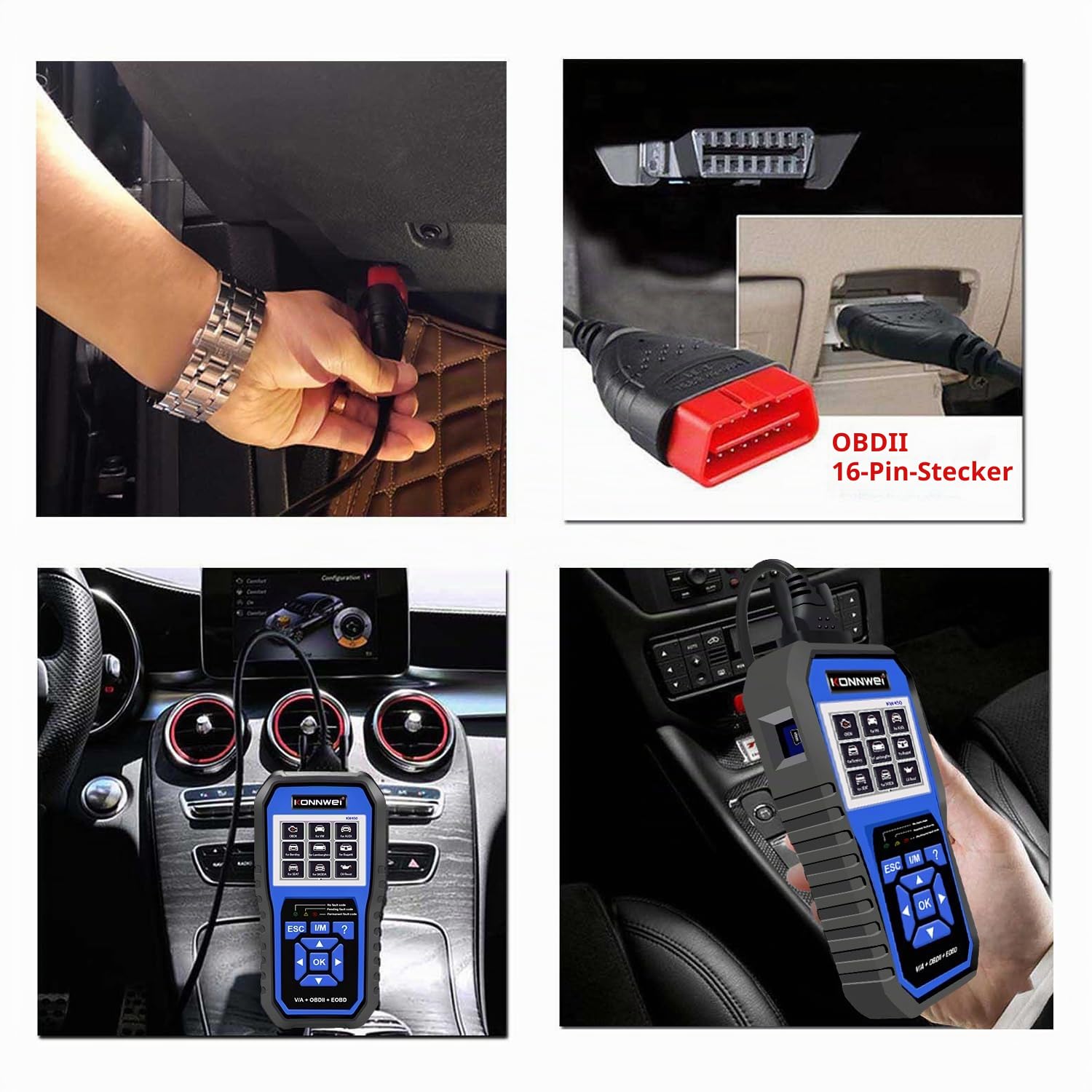 KONNWEI KW450 OBD2 Diagnosegerät für Auto,KFZ Fehlercodeleser & Auto Scanner, liest & löscht Motorfehlercodes, unterstützt Live Daten & Motorkontrollleuchte Reset, für OBD2/EOBD Fahrzeuge
