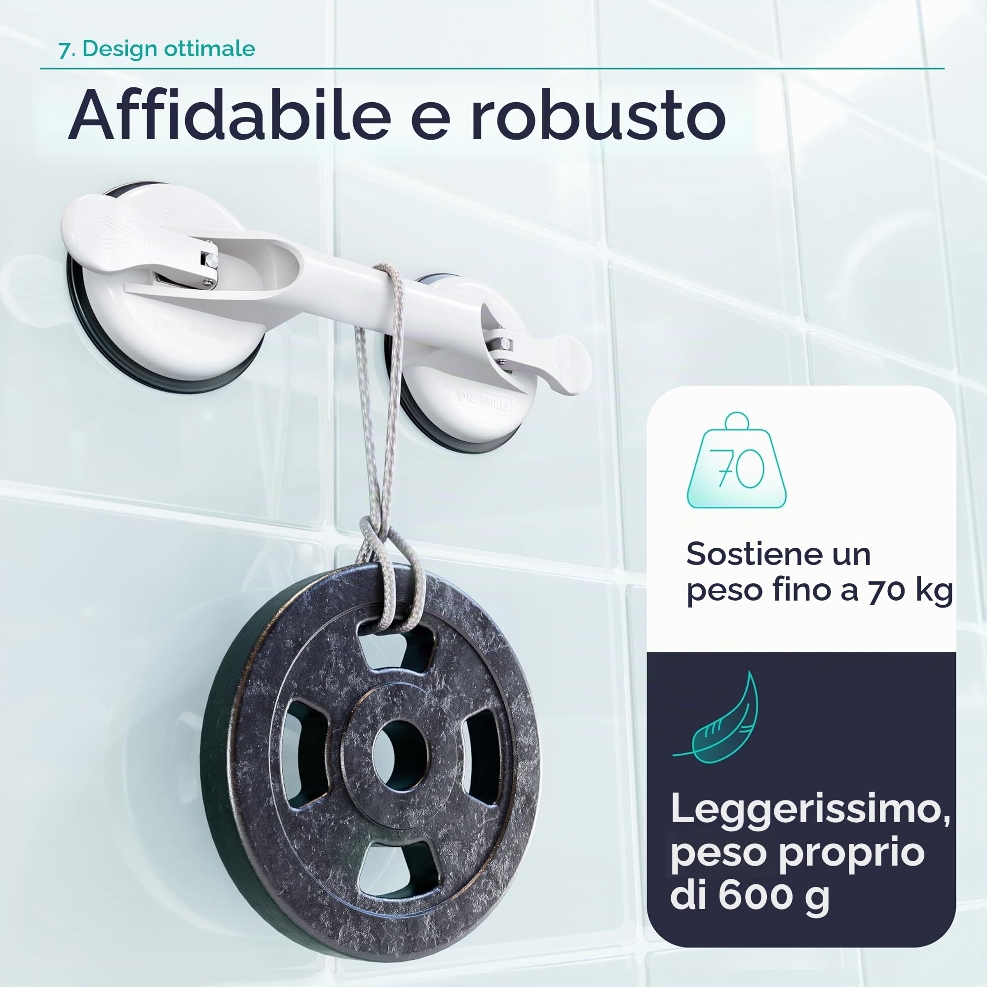RONNELL – Maniglie per anziani – Mega forte tenuta – Maniglia doccia – Facile da applicare senza forare, maniglia doccia con ventosa, manico a ventosa per bagno