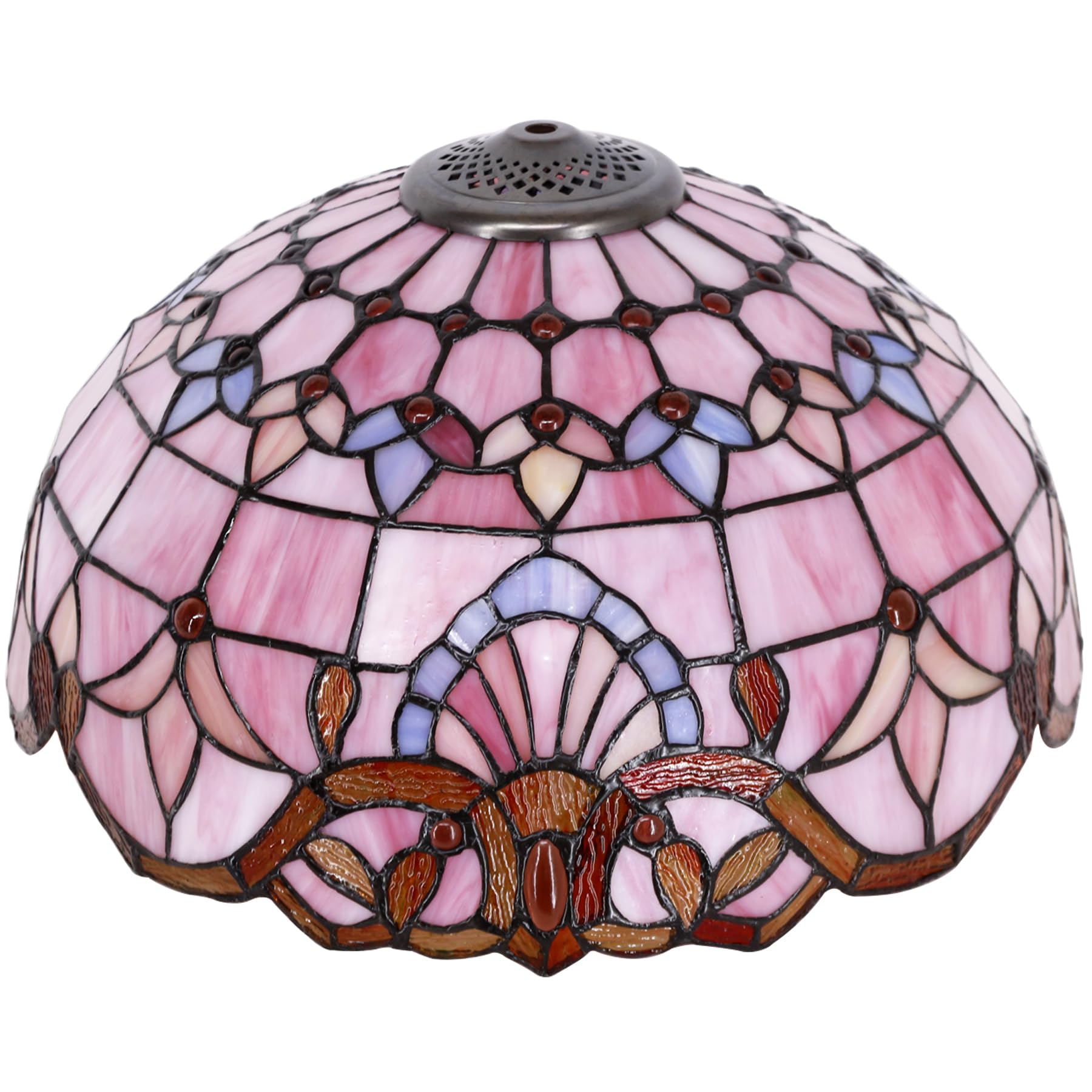16 Inch Tiffany Stained Glass Lamp Shade Replacement Only(Pink Baroque)