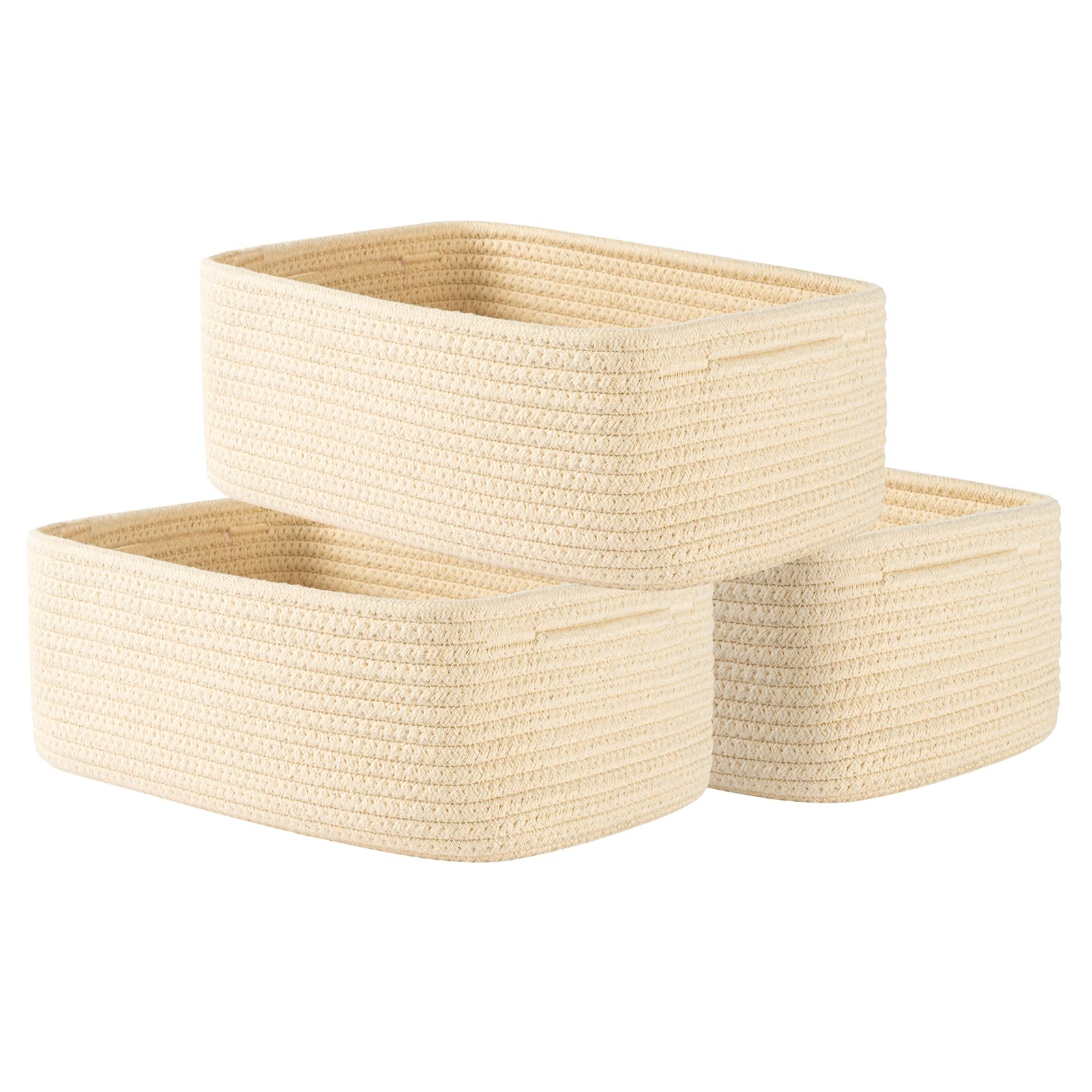 KALLAX Small Woven Basket, 12 x 8 x 4.5 Inches, Storage Basket for Organizing, Cute Small Rope Shelf Closet Cube Storage Bins Baskets for Shelves, Dog Toy Gift Baskets Empty, 3 Packs, Beige