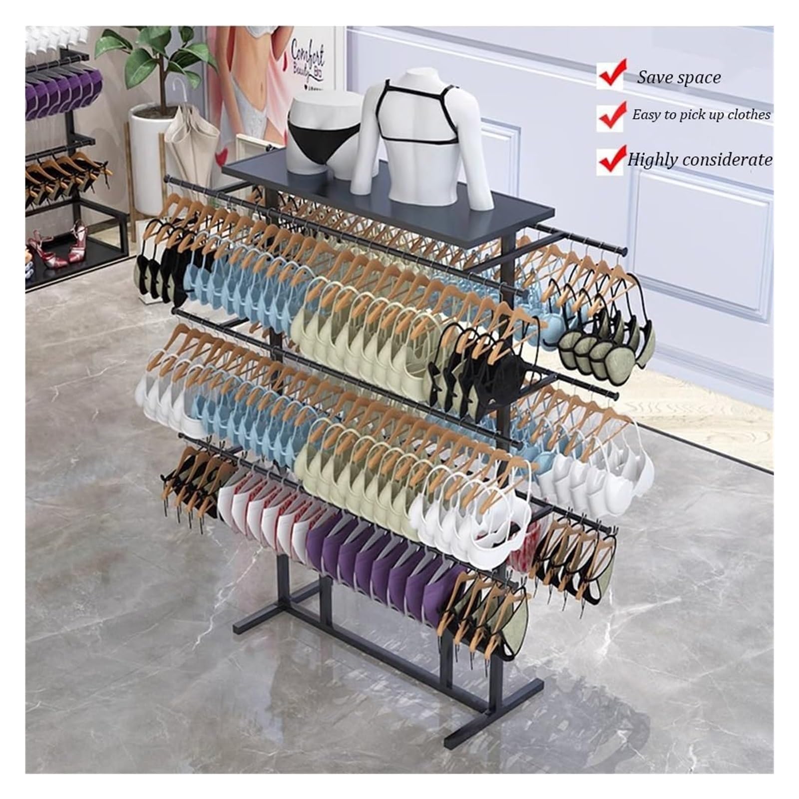 Generico Negozio di Abbigliamento Appendiabiti Appendiabiti Appendiabiti Espositori per Biancheria Intima, Espositore per Reggiseni da Terra Scaffali Commerciali Calzini Sciarpe Contenitori Negozio d