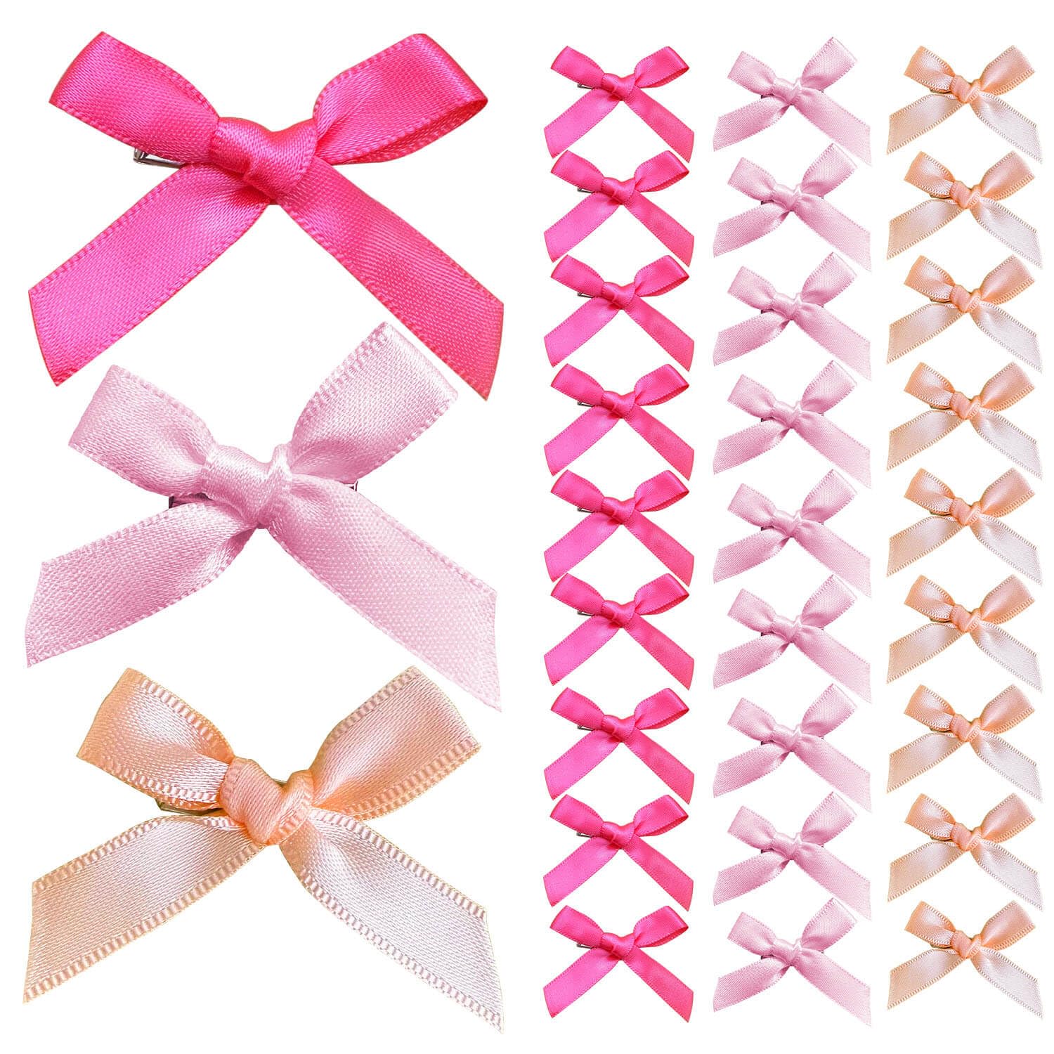 30 Pcs Hair Bows for Women, 3 Colors Mini Bowknot Ribbon Barrettes Hair Clips, Cute Bows for Girls Hair Accessories (Rose,Pink,Light Pink)