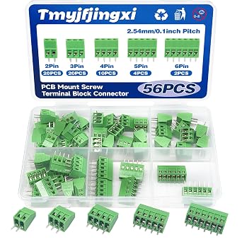 5Sizes 56PCS 2.54mm 0.1" Pitch PCB Mount Screw Terminal Block 2Pin 3Pin 4Pin 5Pin 6Pin Circuit Board Connectors YY035