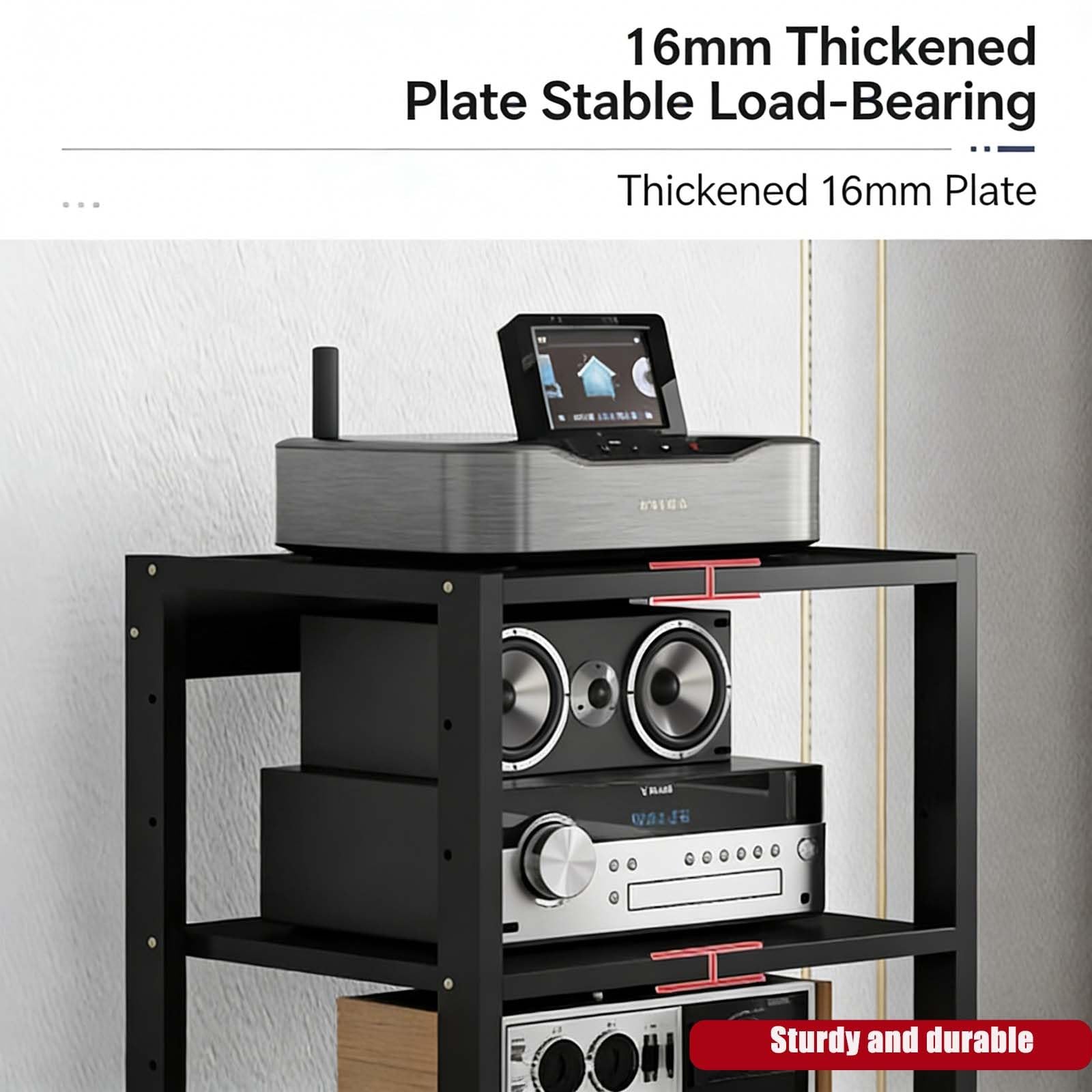 Stojak na sprzęt audiowizualny, stojak na sprzęt audio Hi-Fi, 7-poziomowy z kółkami, szafka na sprzęt stereo do salonu, pokoju gier i nagrań(Red)