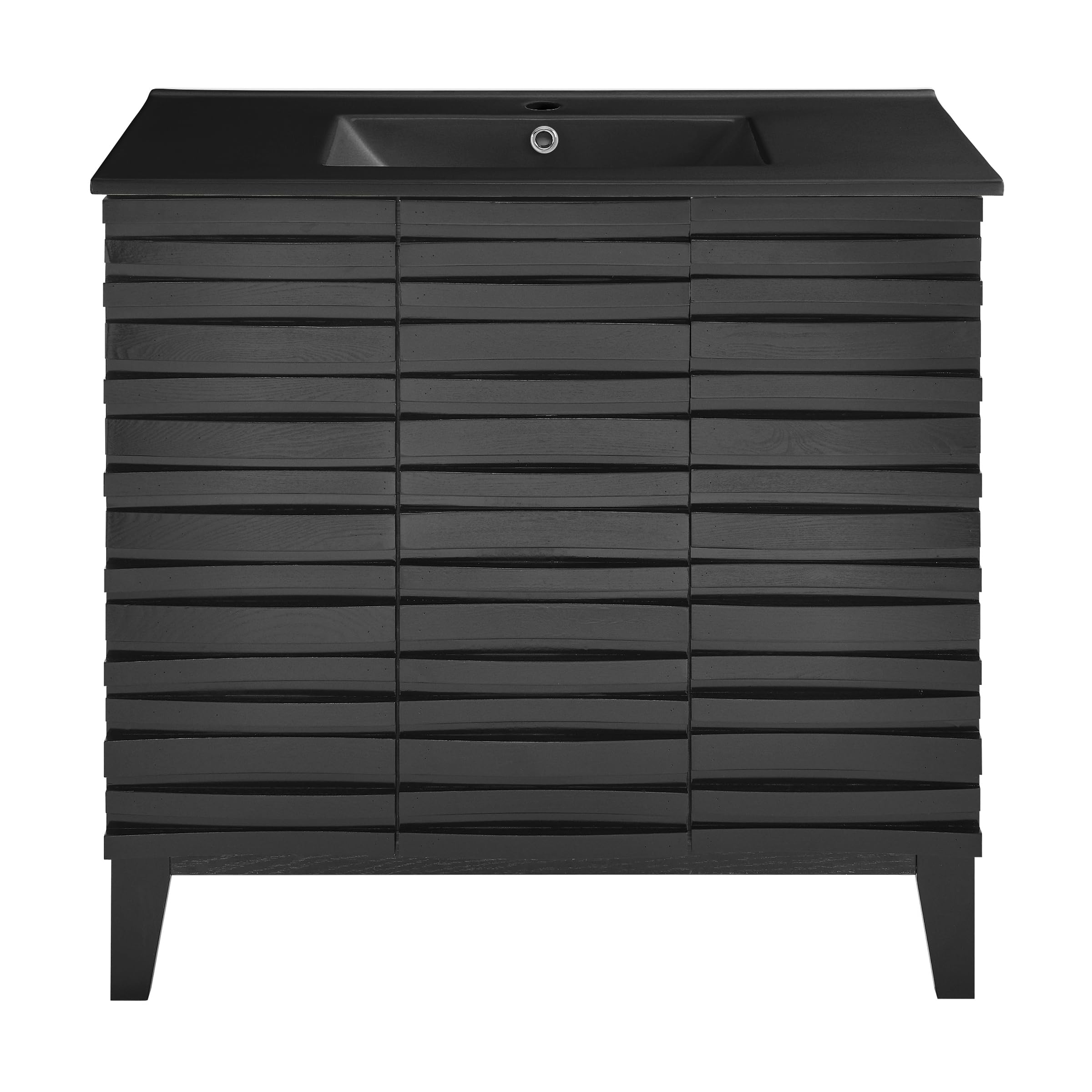 Swiss Madison Cascade 36 in. Black Oak Bathroom Vanity with Black Ceramic Sink Top