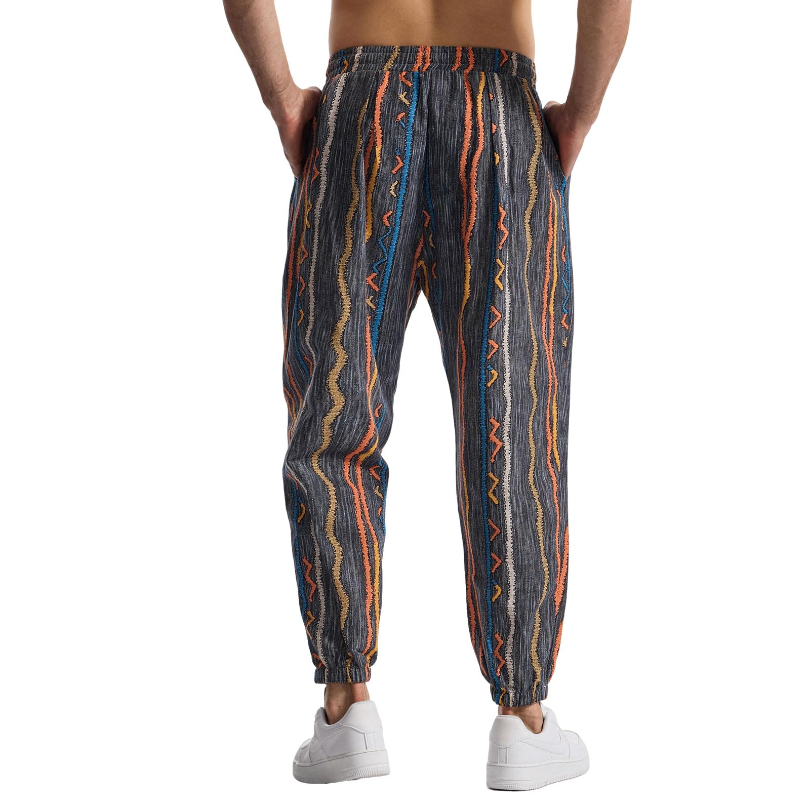 MakingDa Herren-Jogginghose aus Baumwolle mit elastischem Bund, Paisley bedruckter, Hippie-Stil Weite Beinhose, Lockere Passform, bequem für Strand, Spazierengehen, Laufen und Joggen