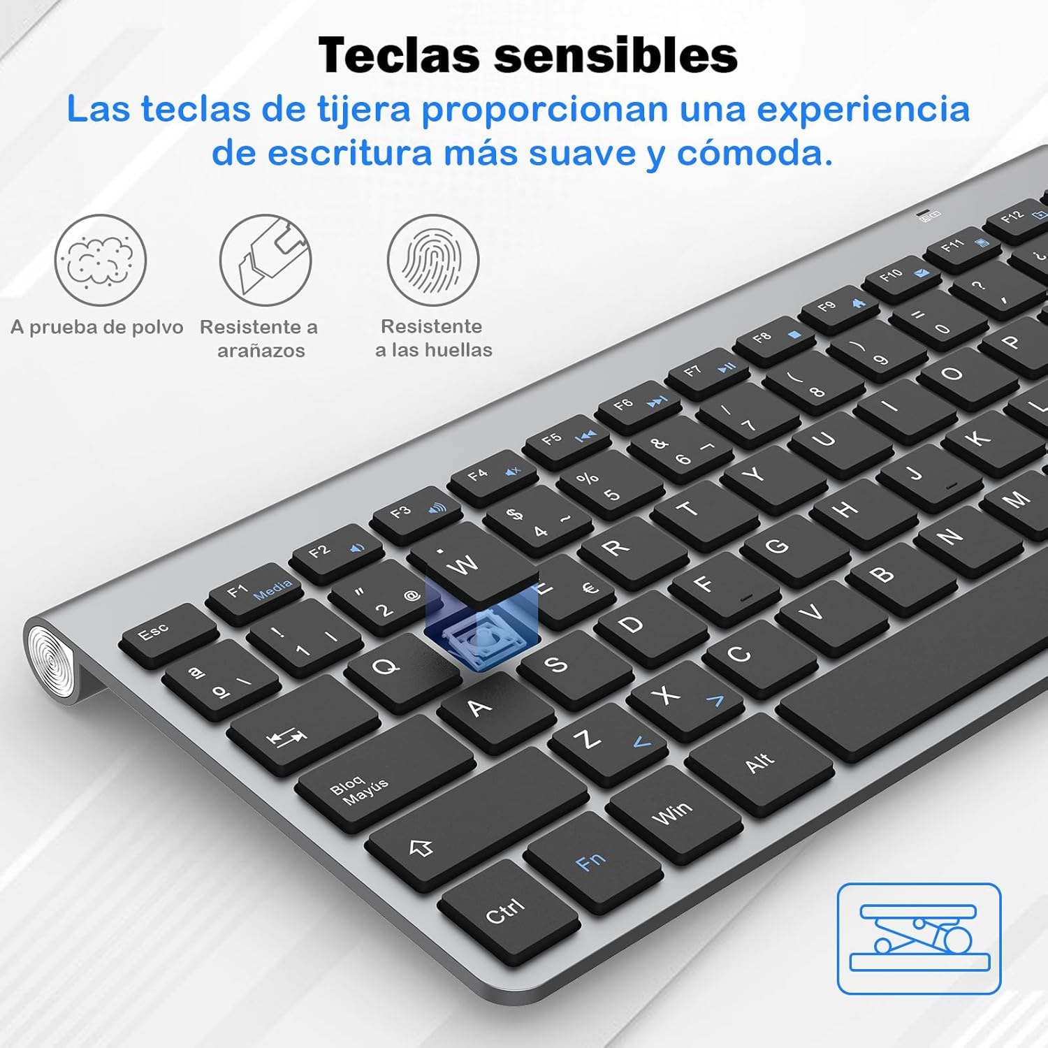 PINKCAT Teclado y ratón inalámbricos, 2.4G Set de Teclado Ultrafino y ratón ergonómico silencioso con 12 accesos directos Multimedia para Ordenador, PC, Tableta, Ordenador de sobremesa (Gris Oscuro)