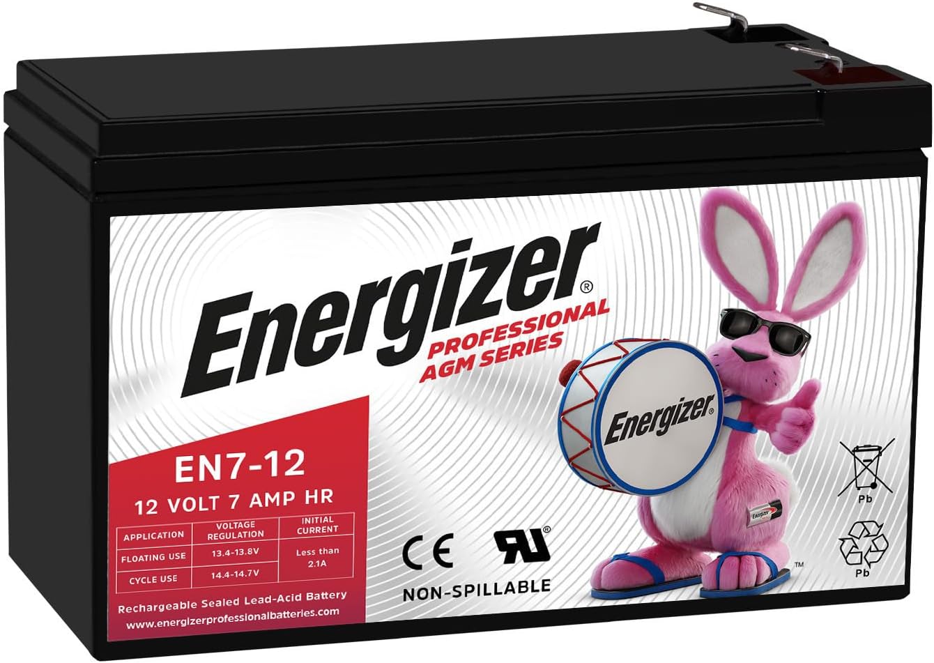 Energizer EN7-12, 12 Volt 7 Amp Hr, Long Lasting Sealed Lead Acid AGM Rechargeable Battery Ideal for Use in Home Alarm Systems, Backup Power, Scooters, and More