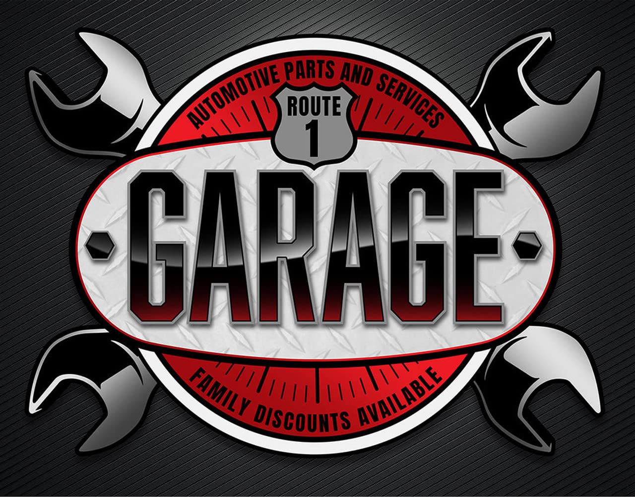 Desperate Enterprises Route 1 Garage Targa in latta - Decorazione da parete in metallo vintage nostalgico - Made in USA