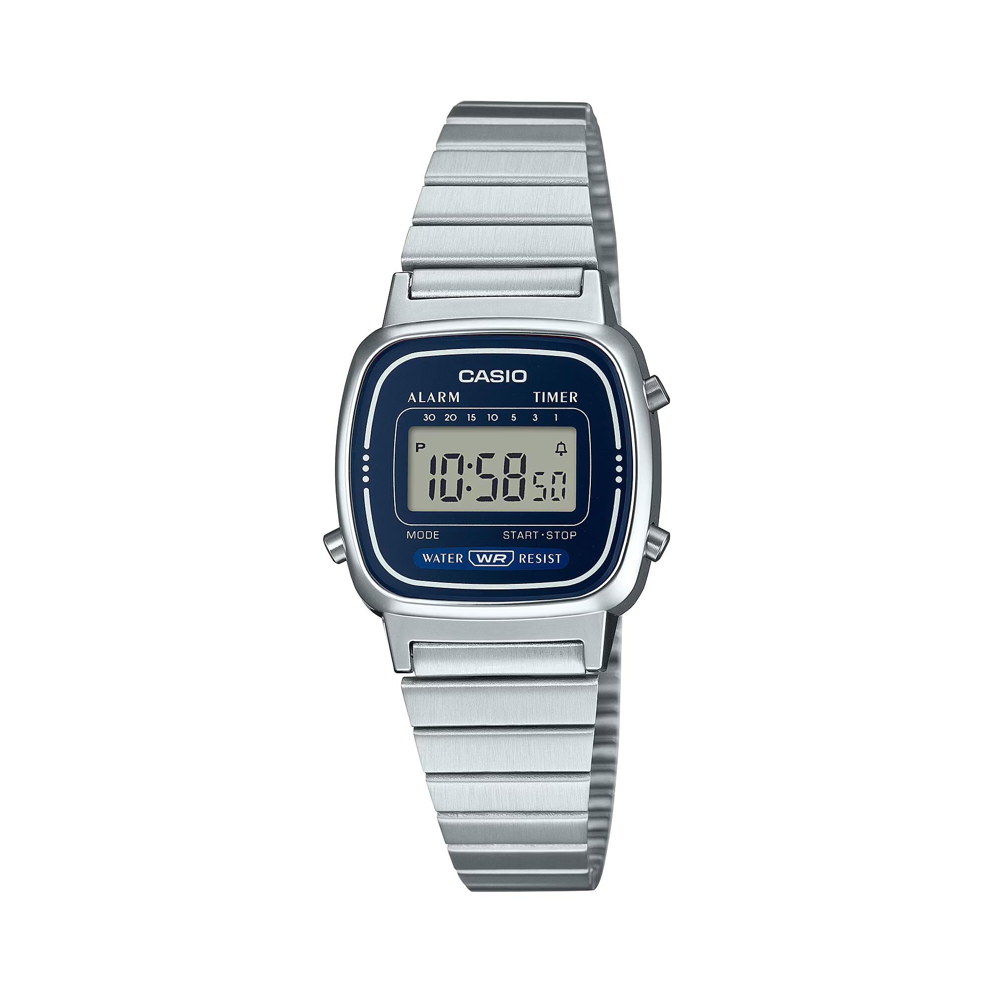 Casio Quartz Watch, Digital Display and Stainless Steel Silver/Blue
