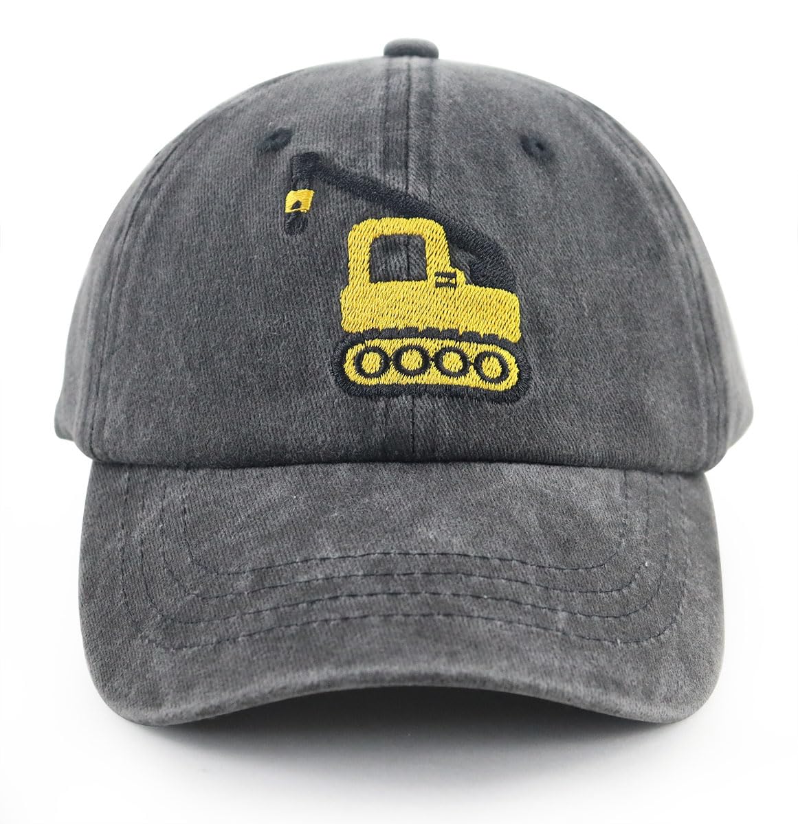 Construction Site Vehicles Hats for Boys Girls Age 3-10, Adjustable Vintage Embroidered Kids Baseball Cap