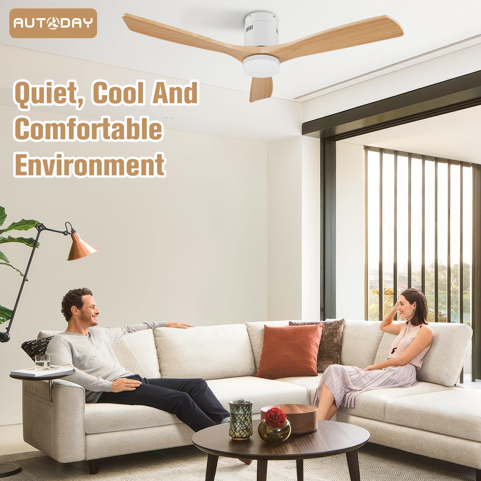 Holz Deckenventilator mit LED Beleuchtung 24W DC-Motor 132 cm Fernbedienung Timer