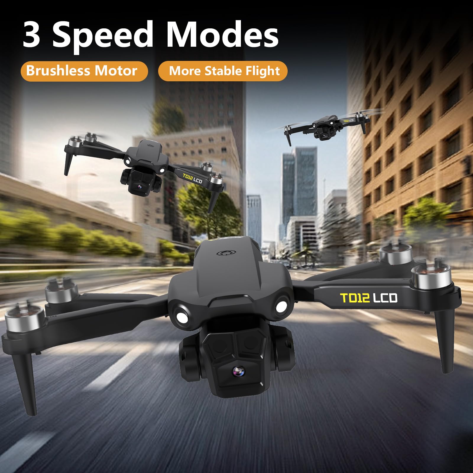 Toladrone TD12LCD Pliable Drone avec Camera pour Adultes, Drones avec Positionnement par Flux Optique, Moteur sans Balais, Transmission D'écran LCD, Quadricoptère pour Débutants, Moins de 249g, C0