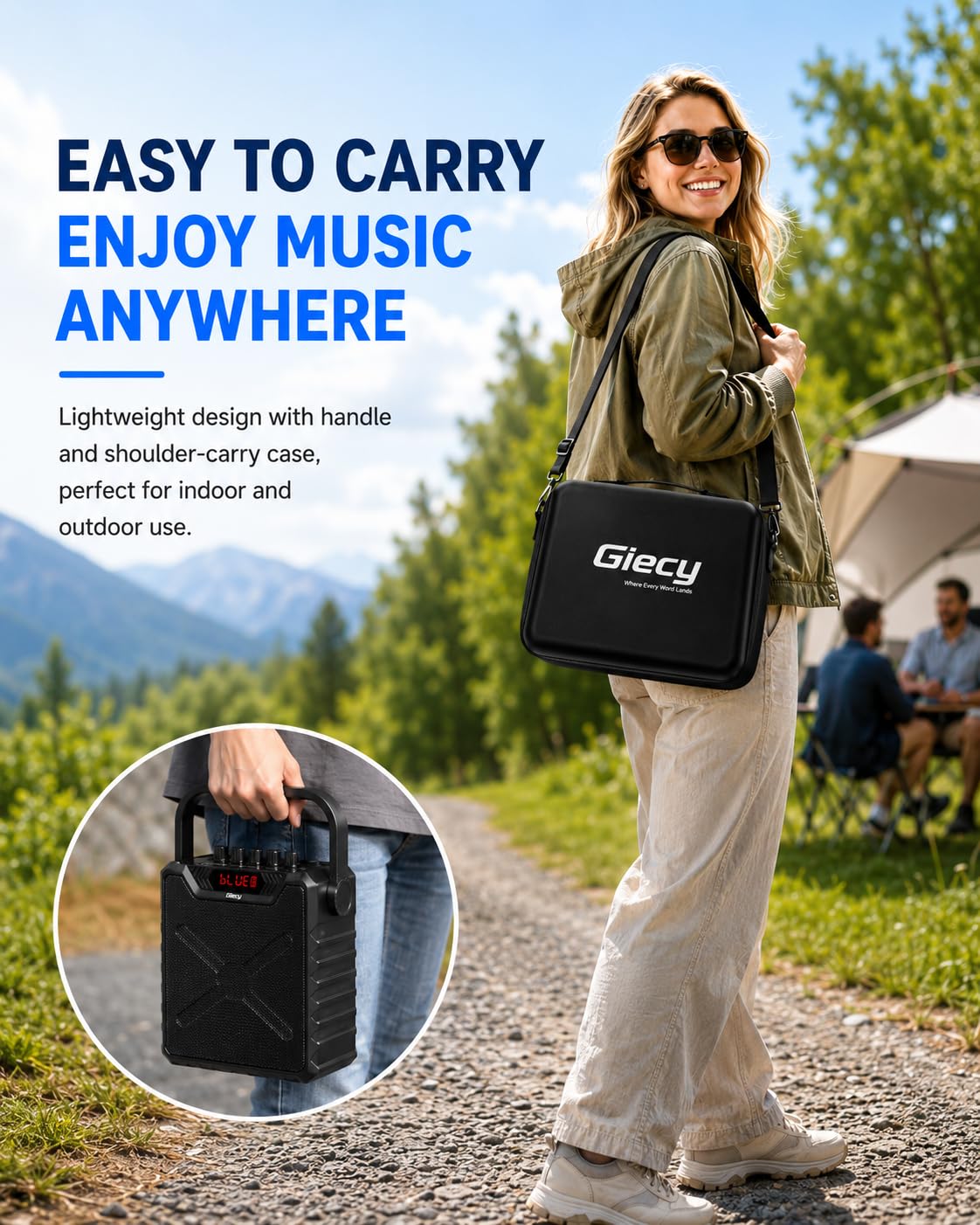 Amplificateur De Voix Portable avec Microphones sans Fil UHF et Sac de Transport,Machine Karaoké avec Renforcement des Basses, USB/TF/AUX/FM,Enceinte Bluetooth pour Adultes et Enfants