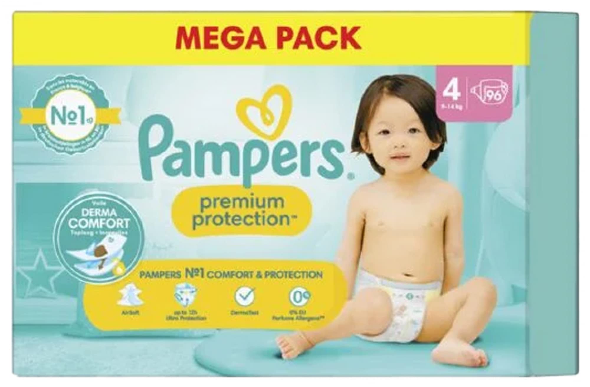 Premium Protection Size 4, Nappies x96, 9kg - 14kg, Our No.1 for Comfort and Protection for Sensitive Skin