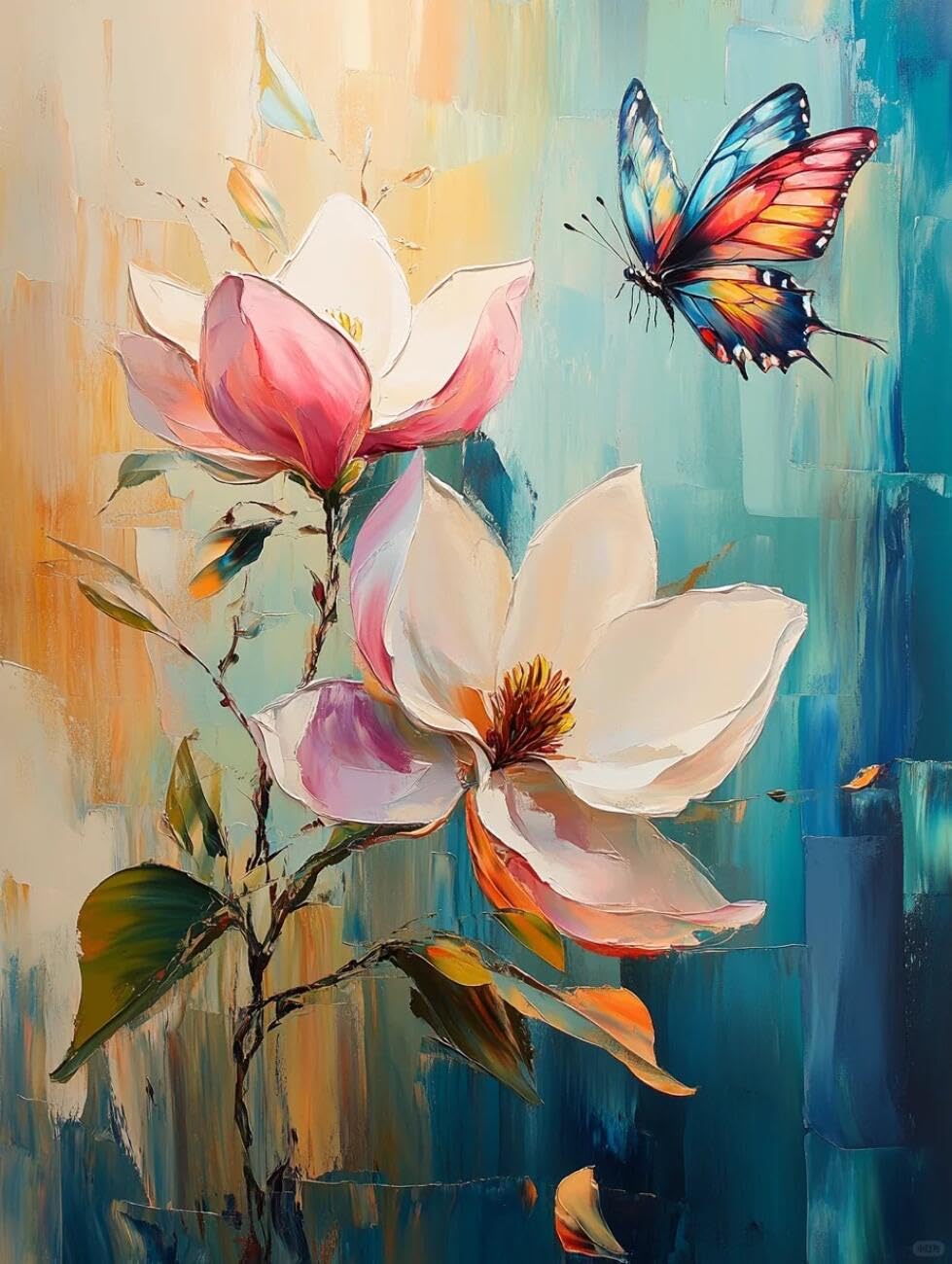 Henypt Cross Stitch Kit Magnolia Flowers and Butterflies DIY Embroidery Kit for Beginners The Elderly with Accessories Handmade DIY/Gifts 14CT 50x70cm