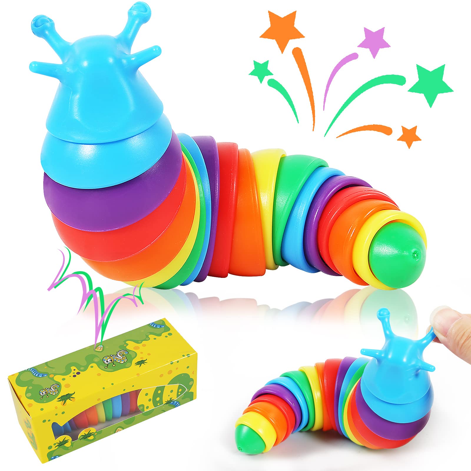 Photo 1 of 2 JOMCUT Fidget Slug,3D Detachable Articulated Sticky Stretch Sensory Toys, Slug Fidget Toy Can Be Twisted Casually Pleasant Decompression Suitable Release Stress for Adults Kids Autistic (Colorful)