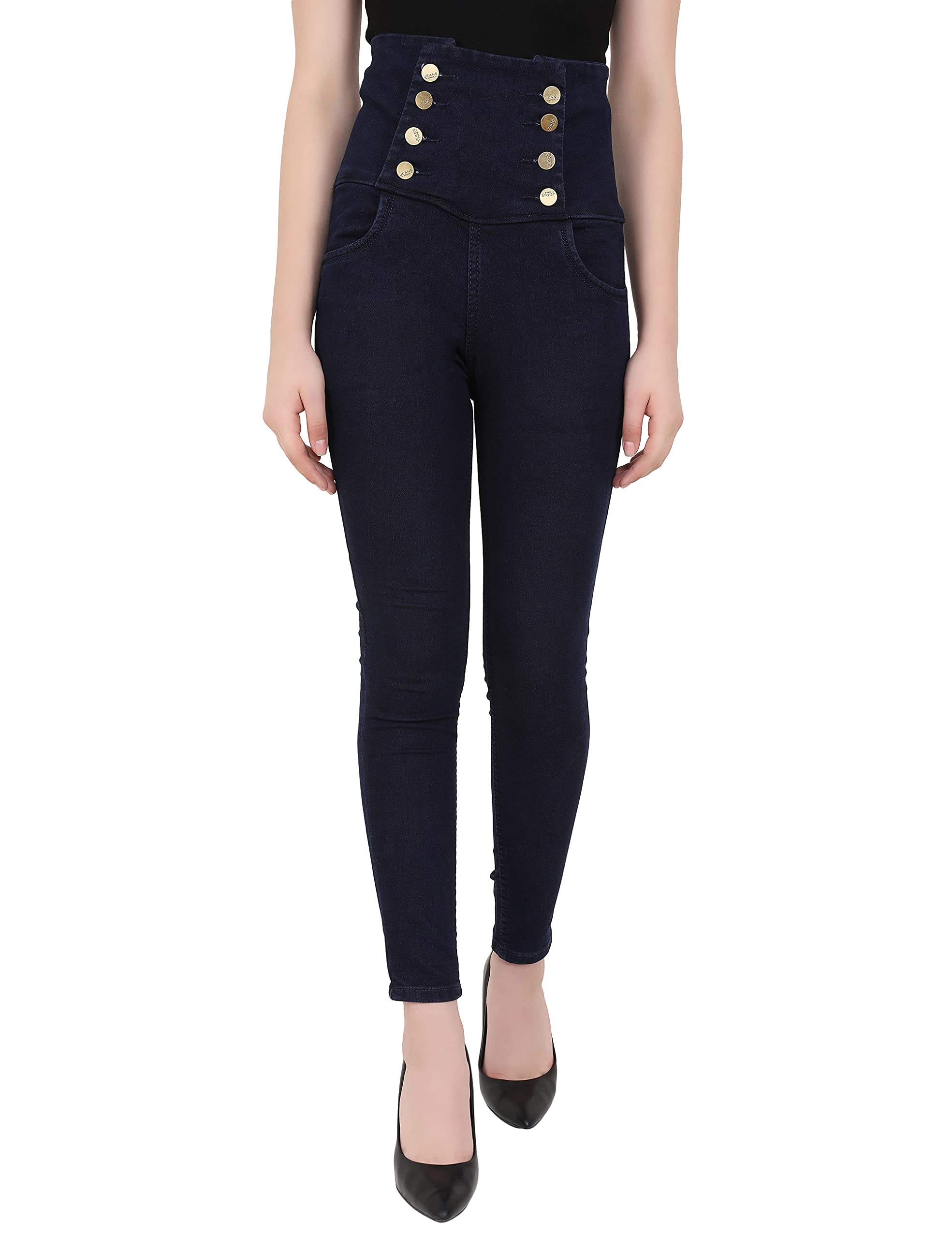 mm-21 8 Button High Waist Slim Fit Denim Jeans for Women-picture-24
