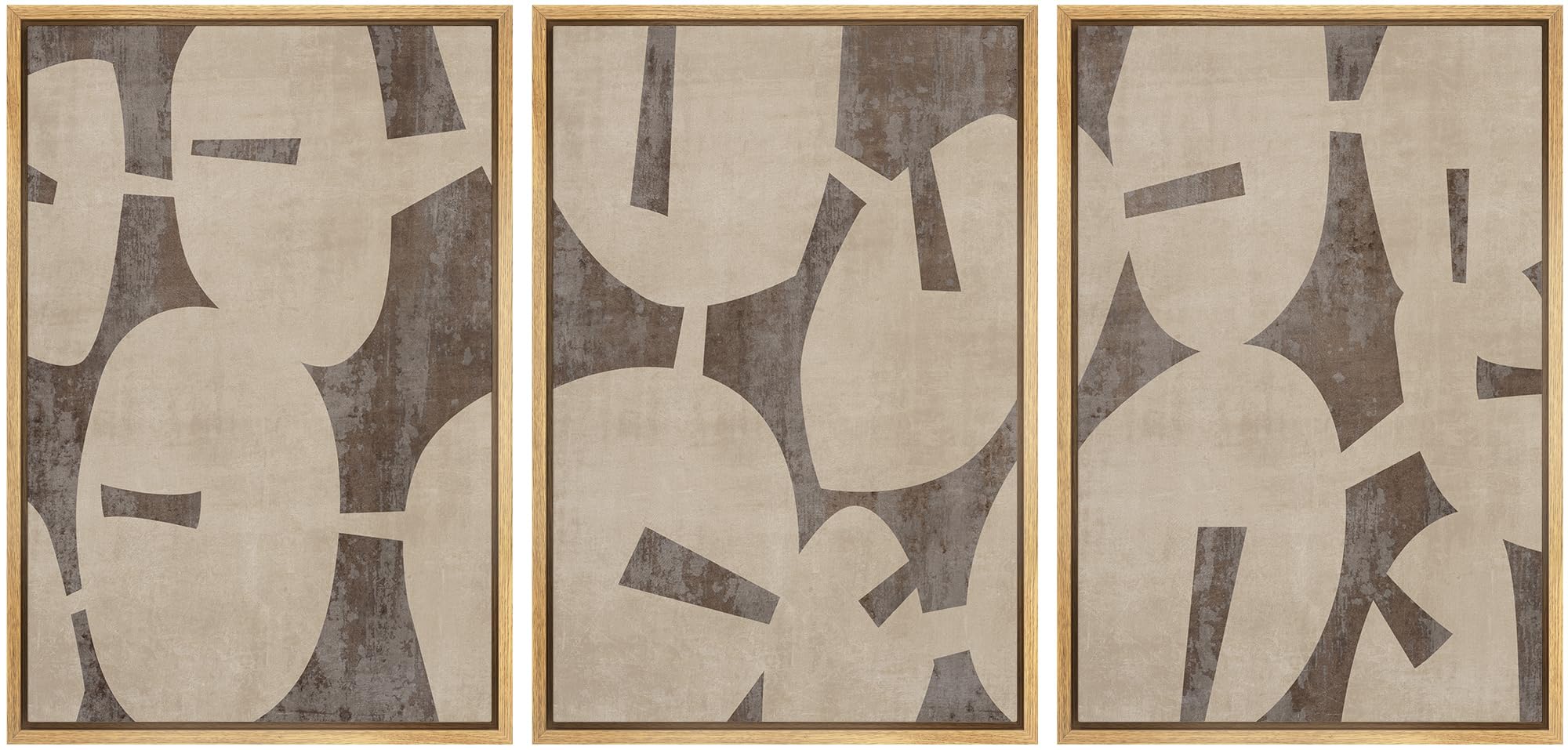 SIGNFORD Framed Wall Art Print Set Geometric Block Abstract Shapes Illustrations Modern Decorative Multicolor Relax/Calm Chic for Living Room, Bedroom, Office - 24"x36"x3 NATURAL