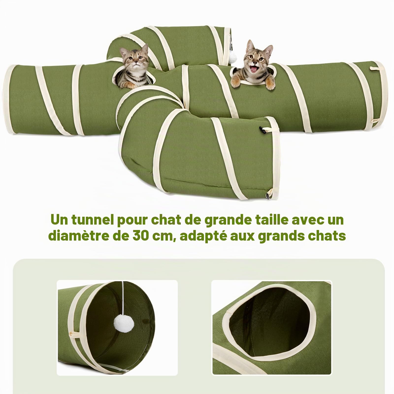 Ownpets Tunnel pour chat - Grand cactus - 4 voies - Avec tissu Oxford robuste - Pliable et indéchirable - Diamètre : 25 cm - Vert