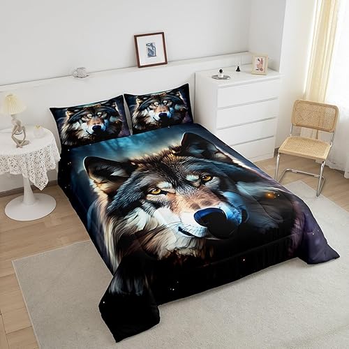 Miniatura 3 de Erosebridal Juego de edredón de lobo 3D, tamaño individual, juegos de ropa de cama de animales de safari para niños, decoración de habitación de