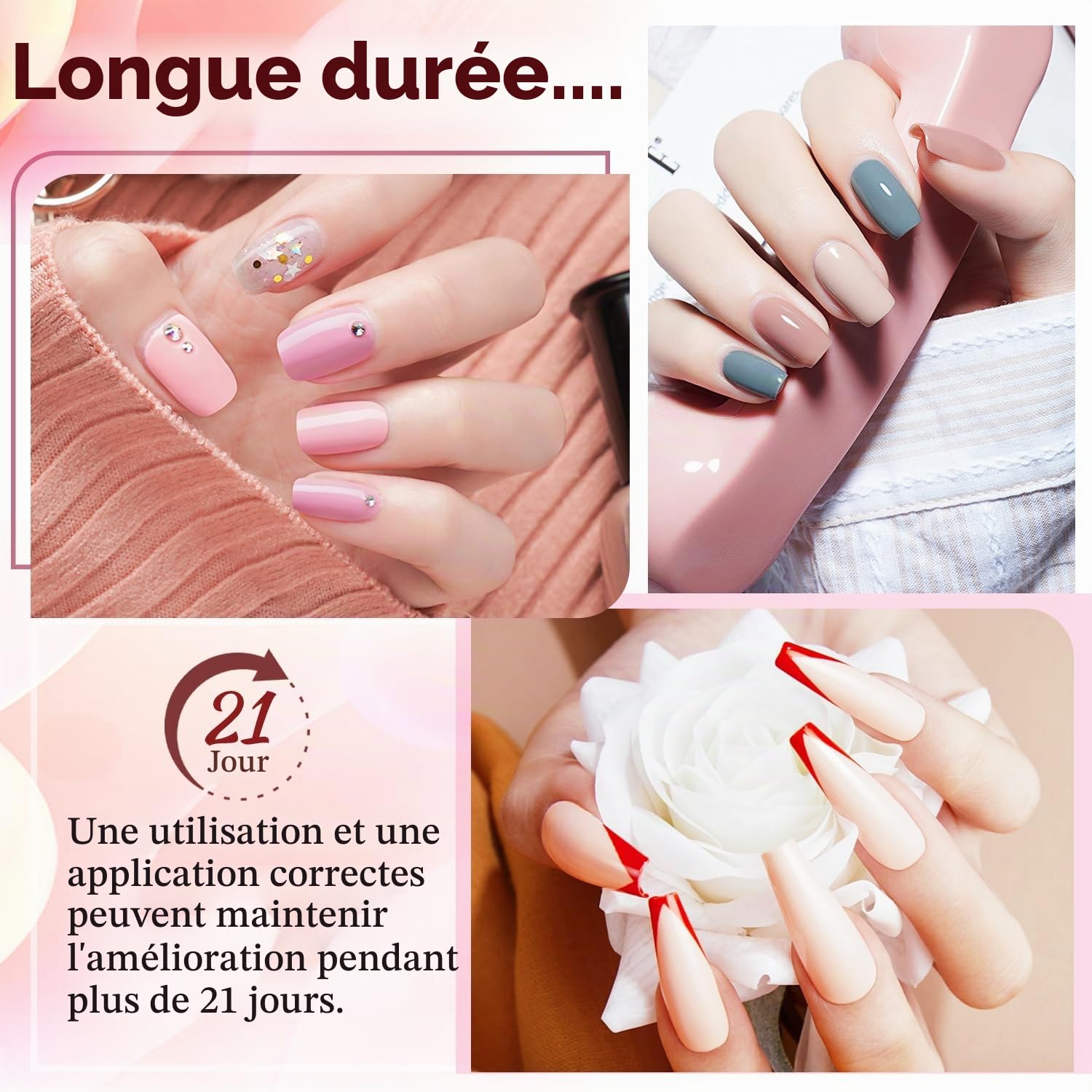 JODSONE Kit de 100 flacons de vernis à ongles gel avec lumière LED UV, 95 couleurs de paillettes brillantes, vert menthe, rose clair, couche de base, couche de finition brillante et mate