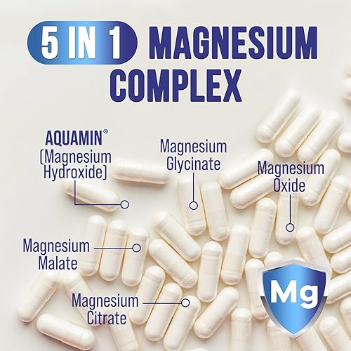 Miniatura 5 de Suplemento complejo de magnesio de 500 mg - Apoya la salud muscular, cardíaca, hueso, nerviosa - con glicinato, óxido, malato, citrato - Cápsulas de
