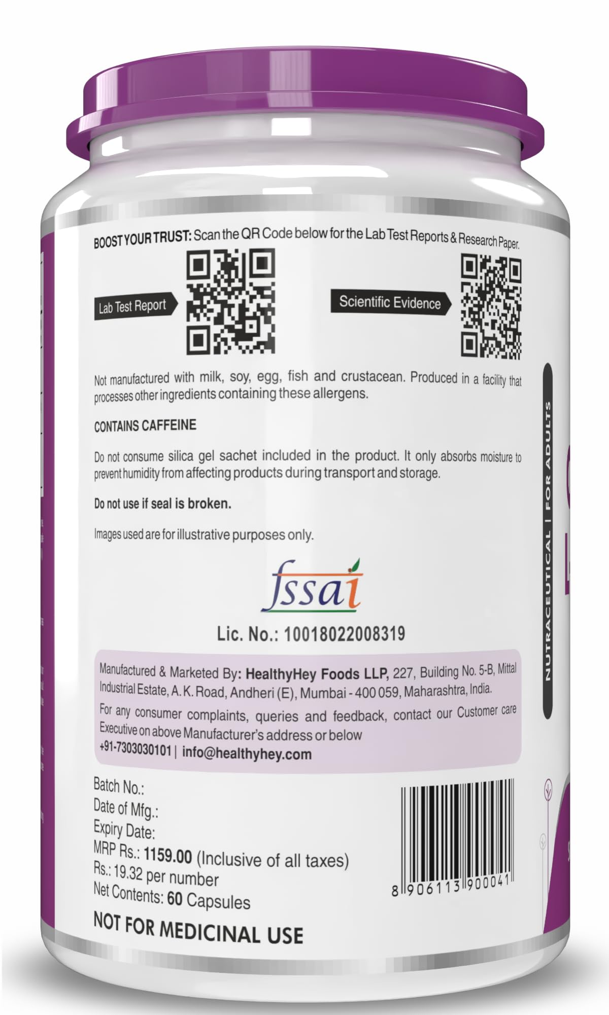 HealthyHey Nutrition Natural Caffeine Plus L-Theanine-Support Energy and Focus (Pack of 60 Vegetable Capsules) 2