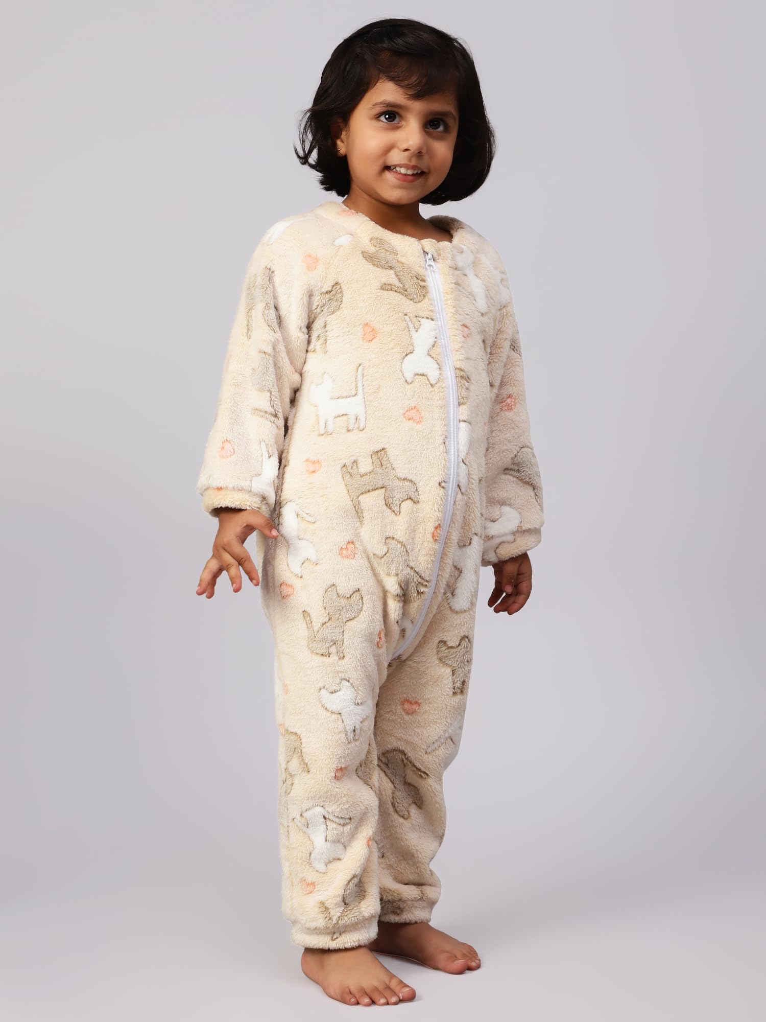 Bubble Berry Romper Night Suit Kids and Babies, Beige Cat- Winter - Image 3 thumbnail