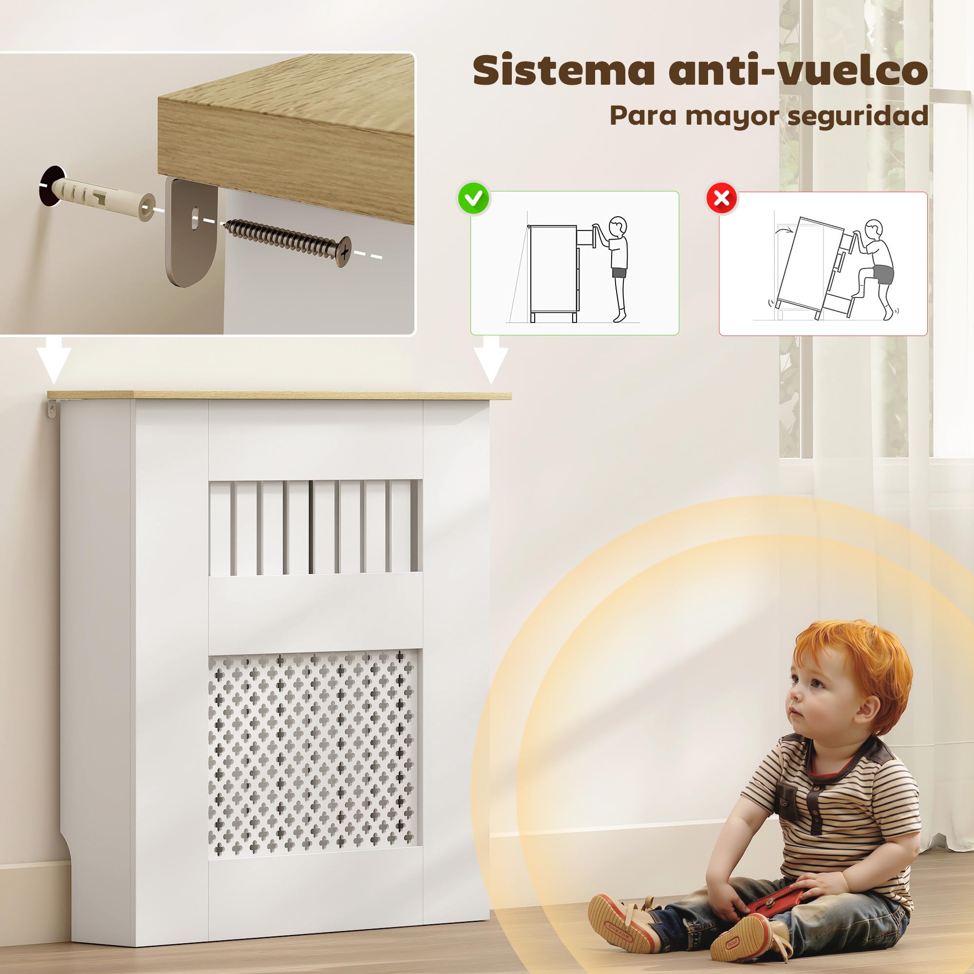 HOMCOM Cubre Radiadores, Cubreradiador de MDF, 78x19x81 cm, Cubierta para Radiador, Diseño Moderno de Listones y Nido de Abeja, para Salón, Dormitorio, Blanco
