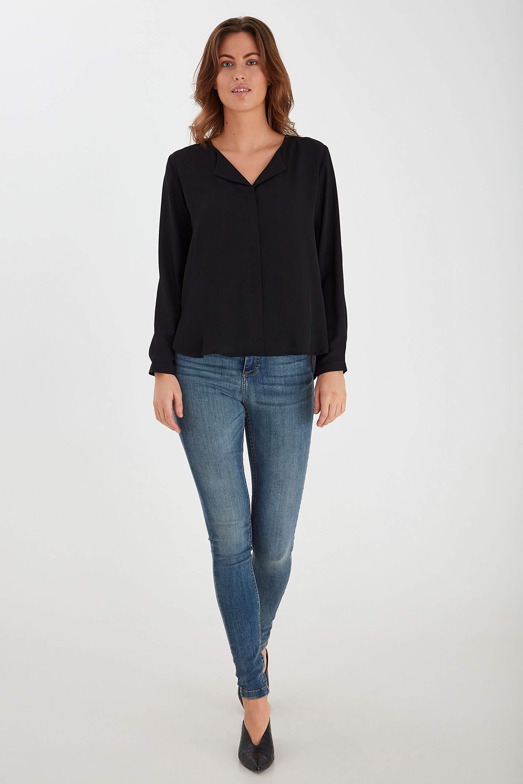b.young BYHialice Damen Bluse Hemdbluse Langarm mit V-Ausschnitt